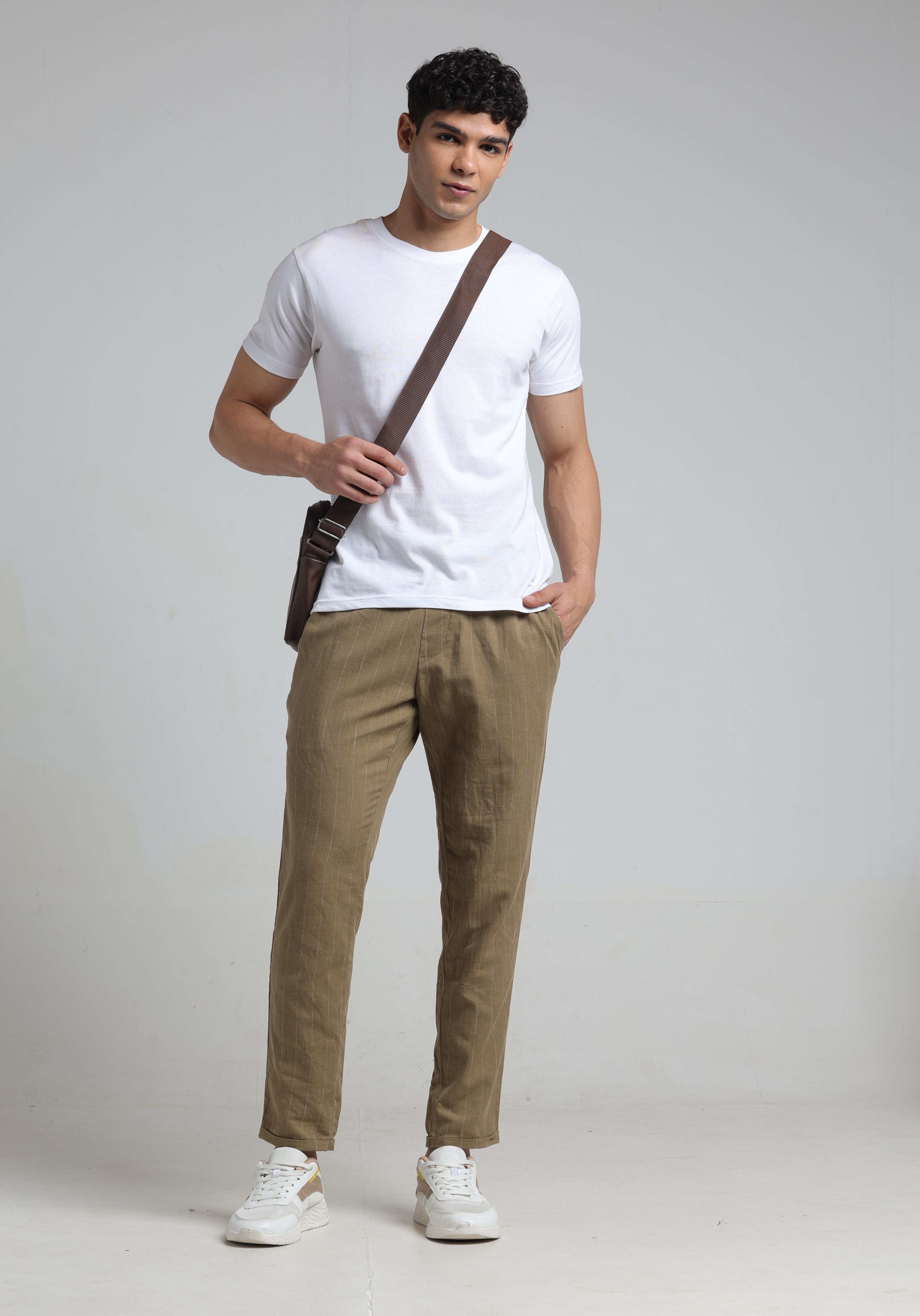Men Fashion Jog Trousers In Stripes - Khaki