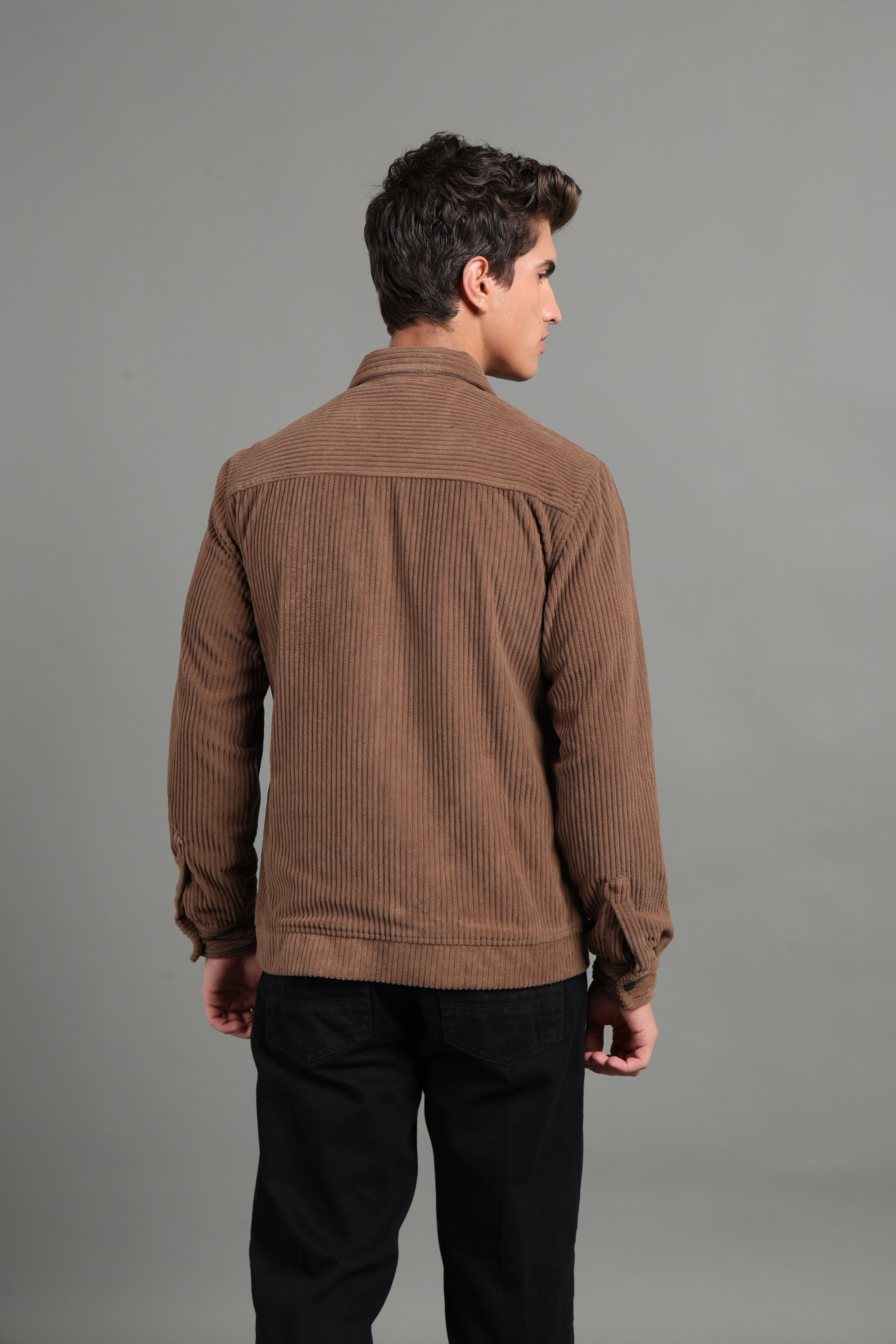 IDENTITI Men Slim Fit Regular Collar Solid Jacket In Khaki.