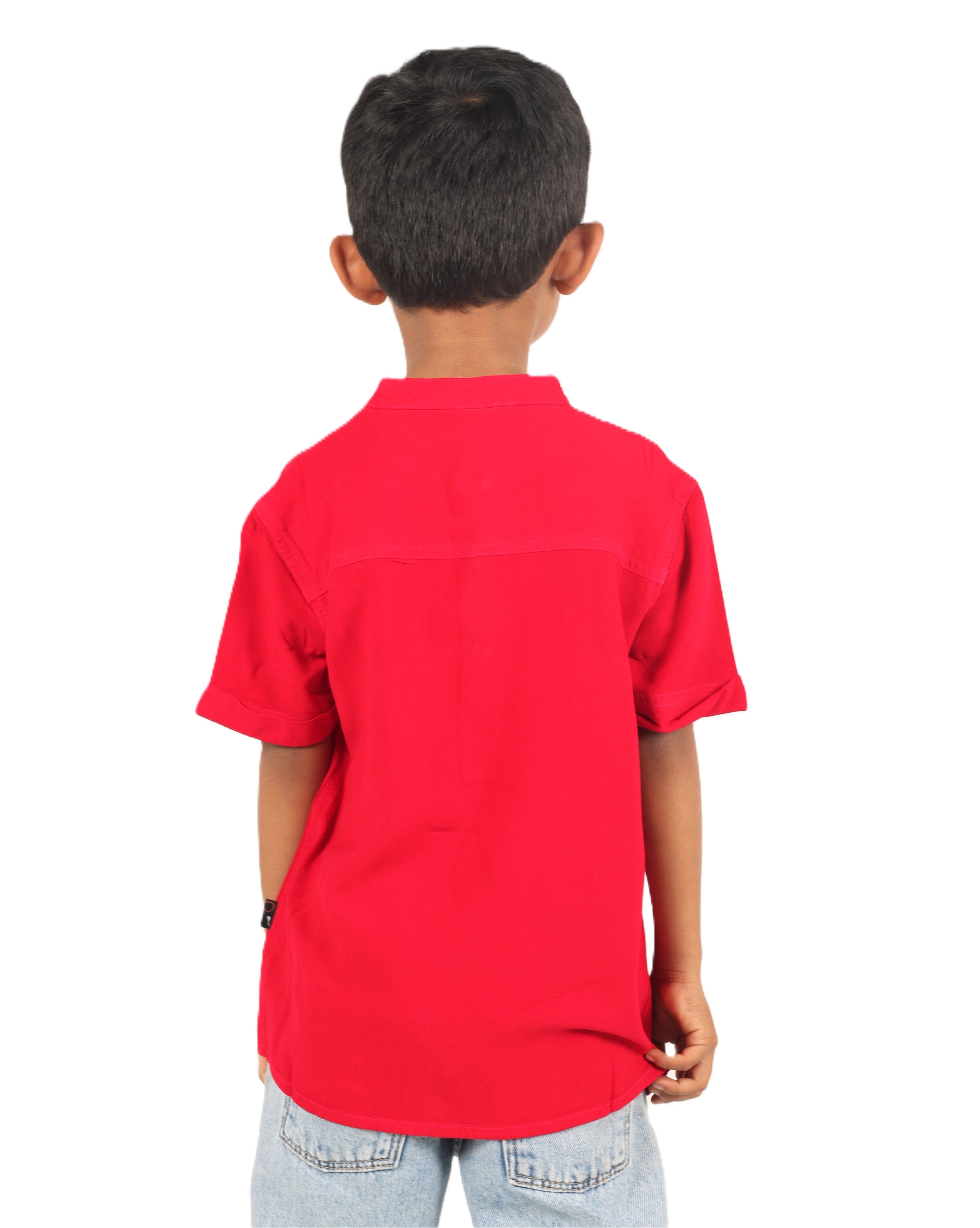 IDENTITI Boys Slim Fit Mandarin Collar Solid Shirt In Red.