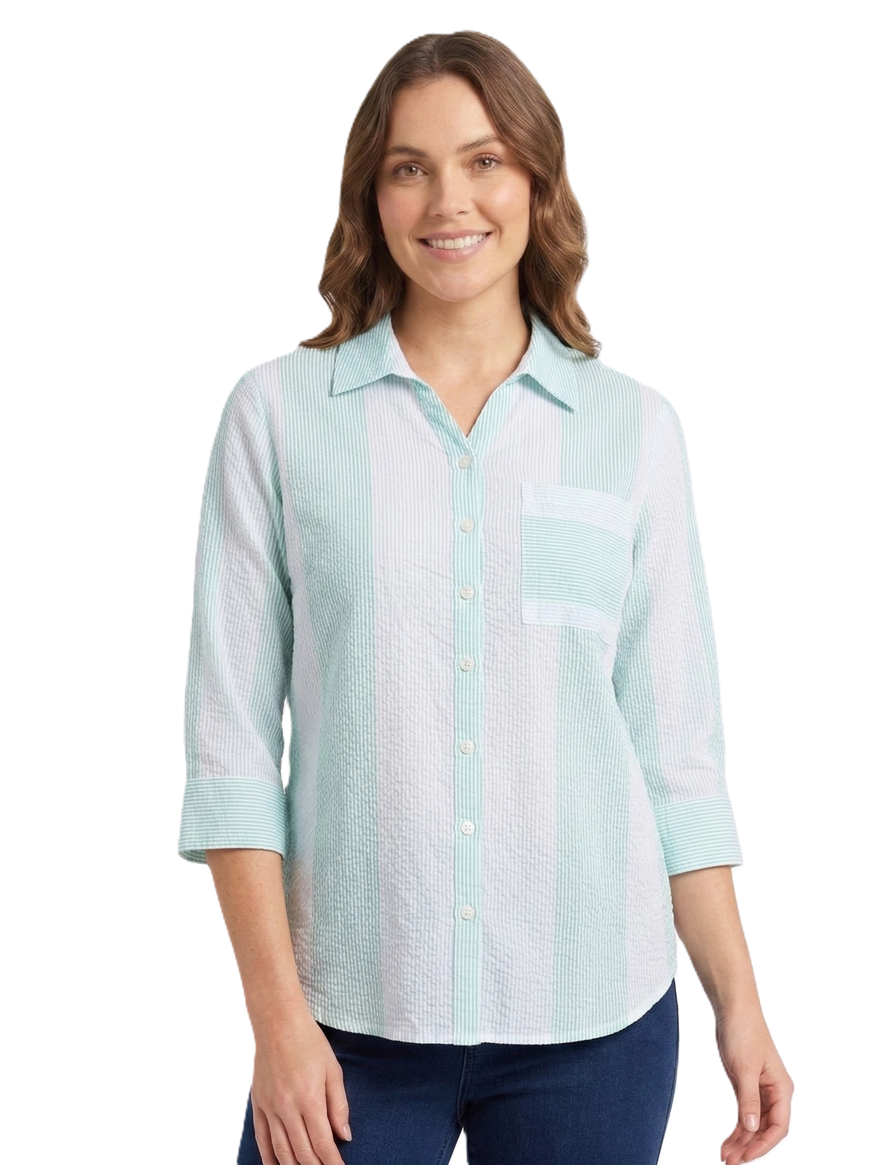 Identiti Women Striped Casual Shirt - Pista green.