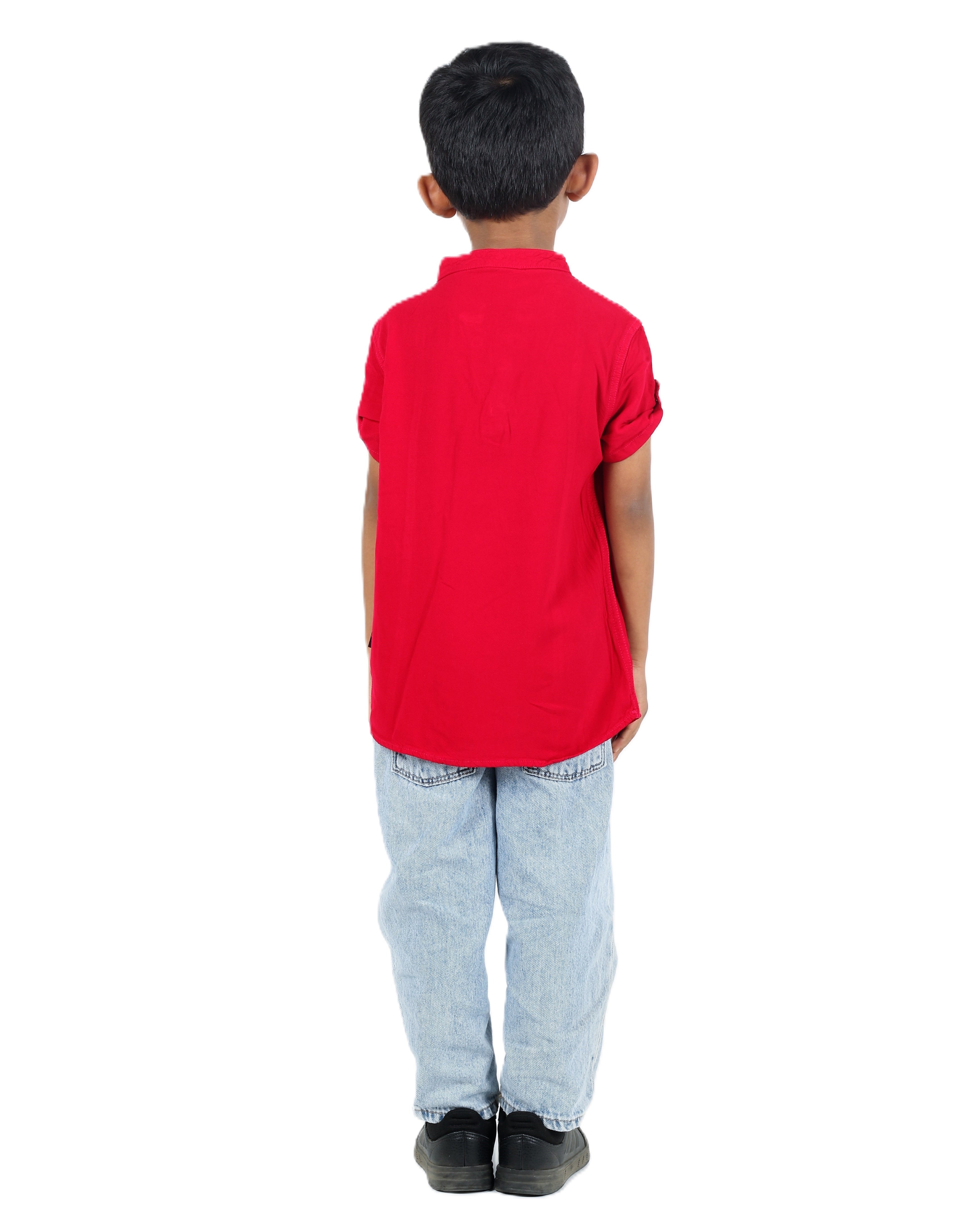 IDENTITI Boys Slim Fit Mandarin Collar Solid Shirt In Red.