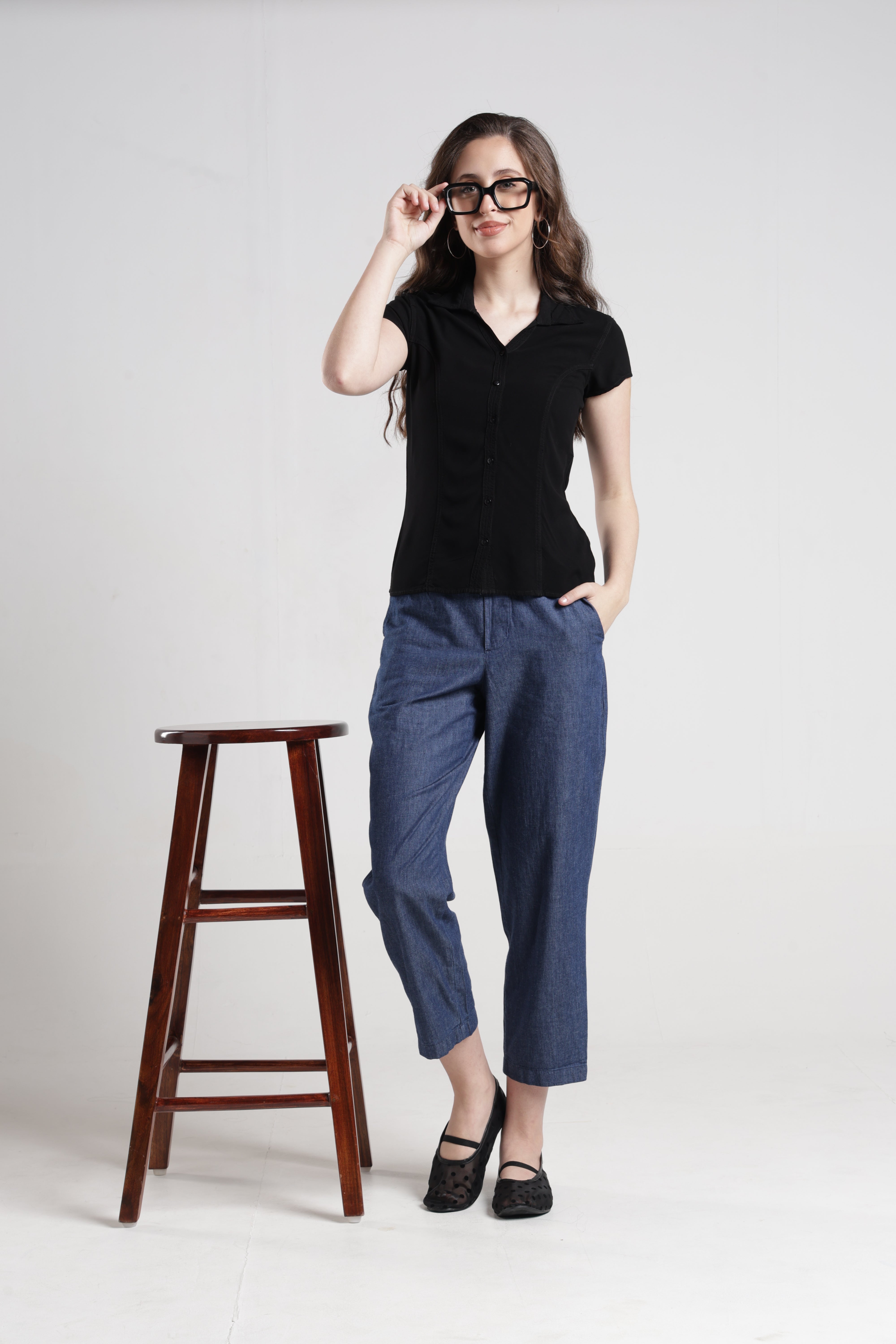 Identiti Women Solid Indo Western Casual Shirt - Black