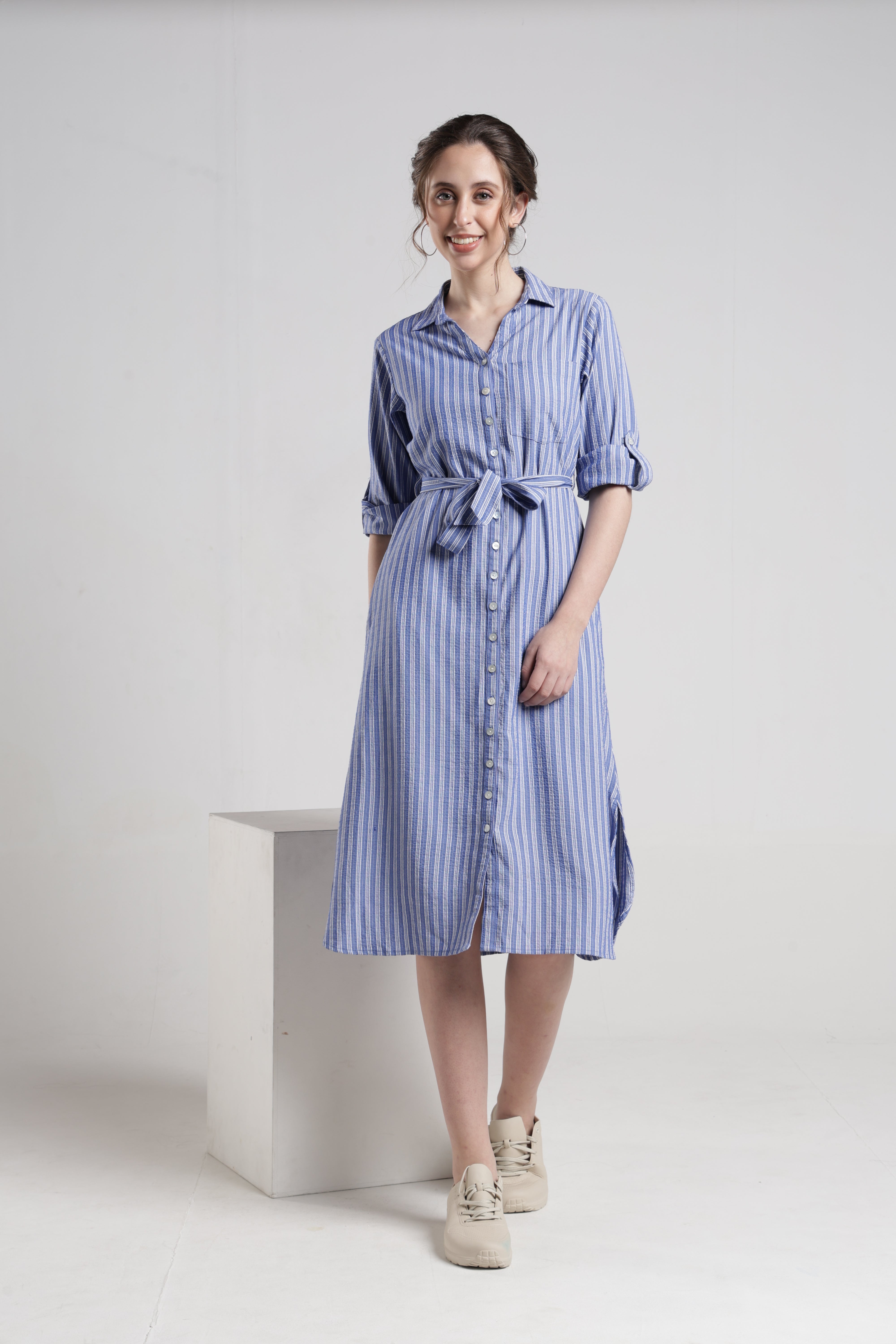 Identiti Women Casual Striped Dress - Blue