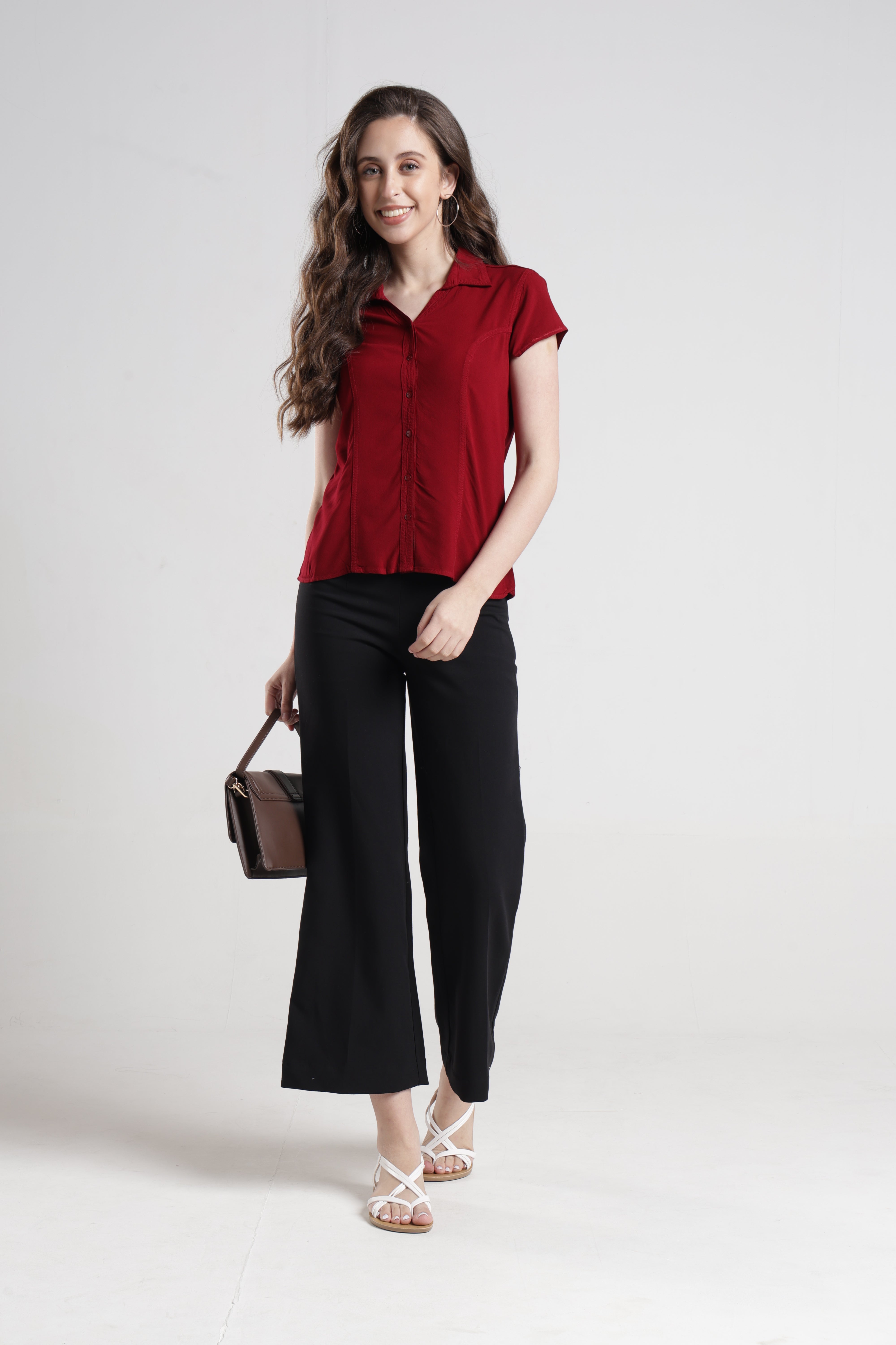 Identiti Women Indo Western Solid Shirt - Maroon