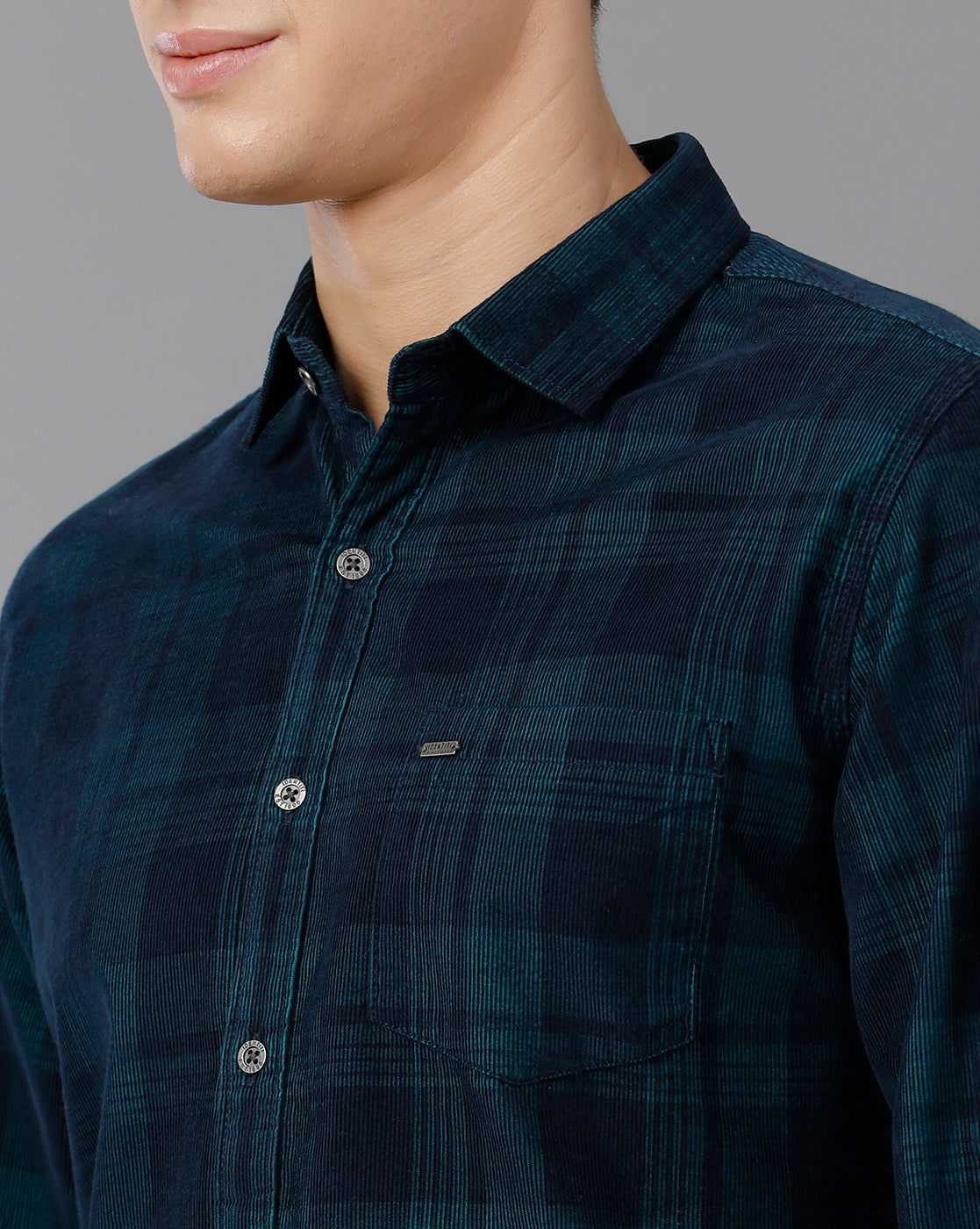 IDENTITI Men Corduroy Checks Shirt In Green