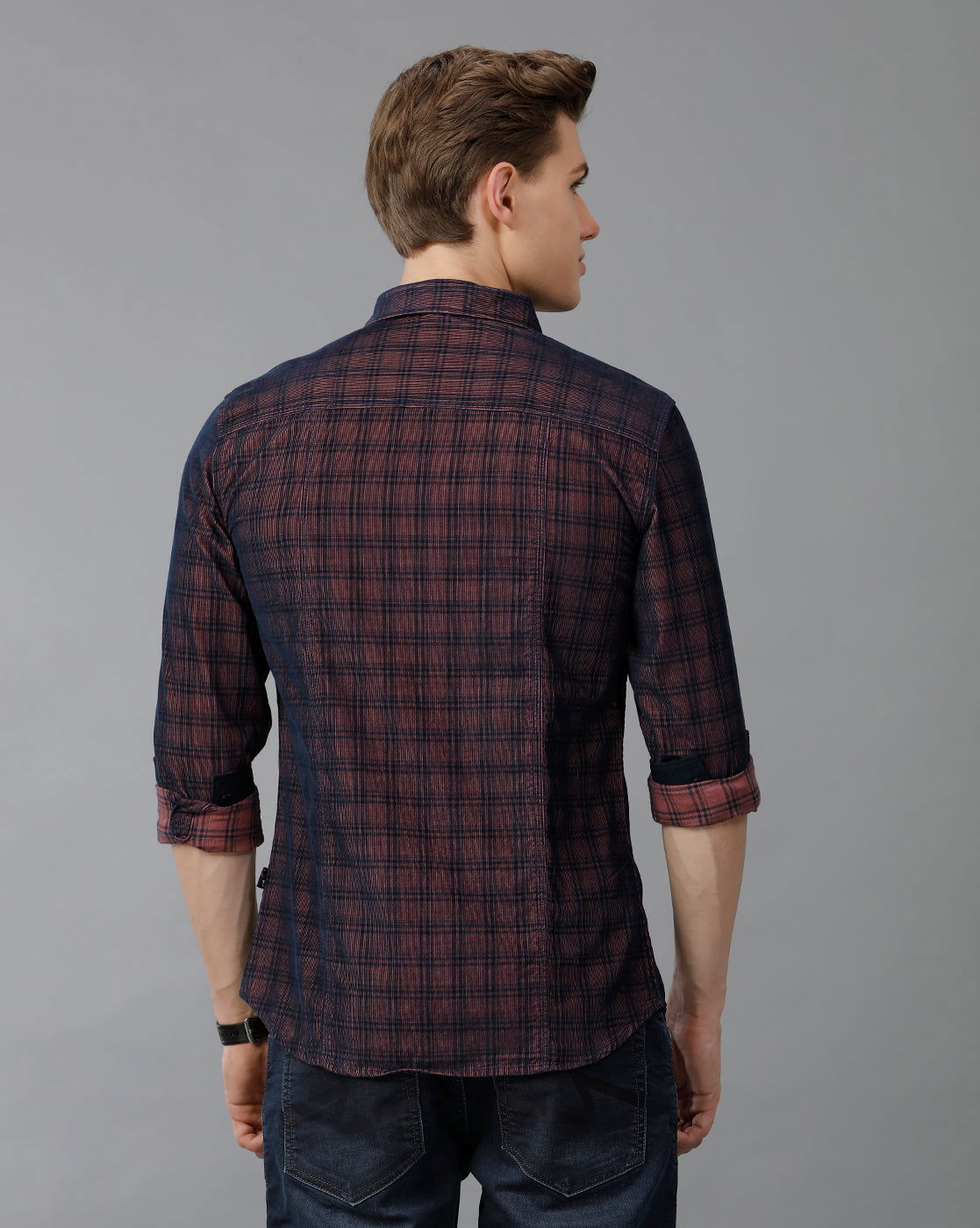 IDENTITI Men Corduroy Checks Shirt In Wine