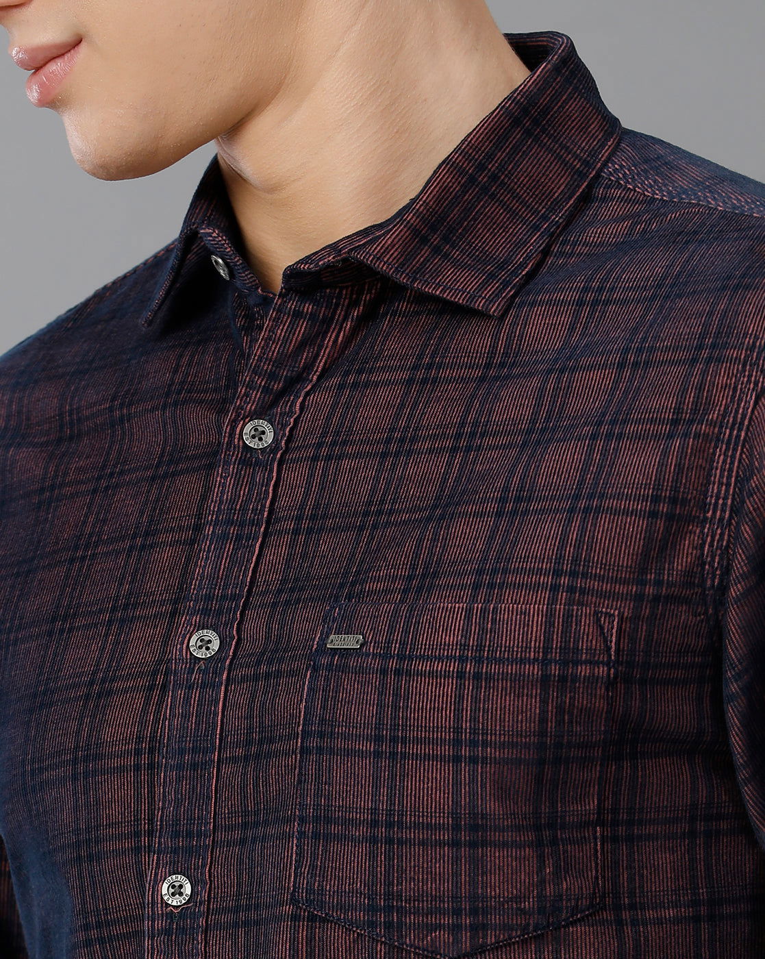 IDENTITI Men Corduroy Checks Shirt In Wine
