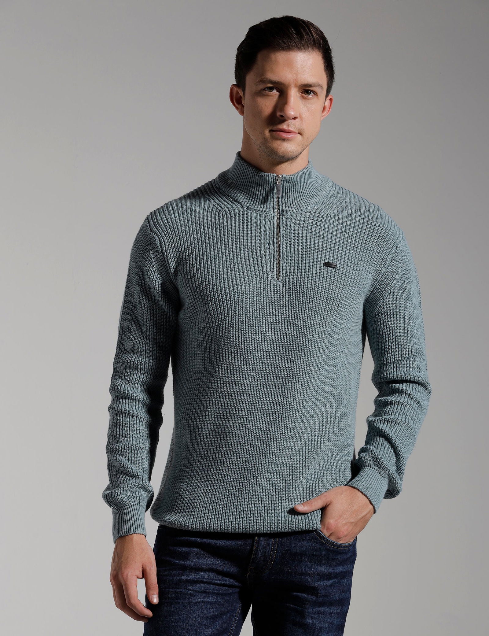 IDENTITI Men Half Zipper High Neck Pull Over