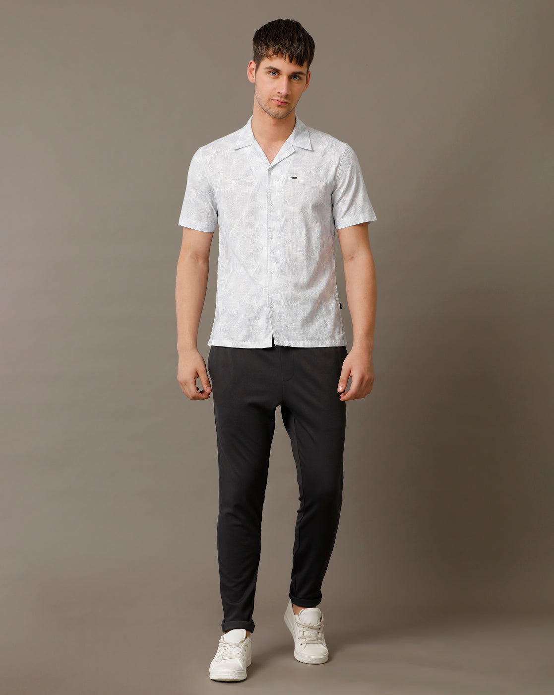 IDENTITI Men Slim Fit Cuban Collar Printed Shirt In Blue.