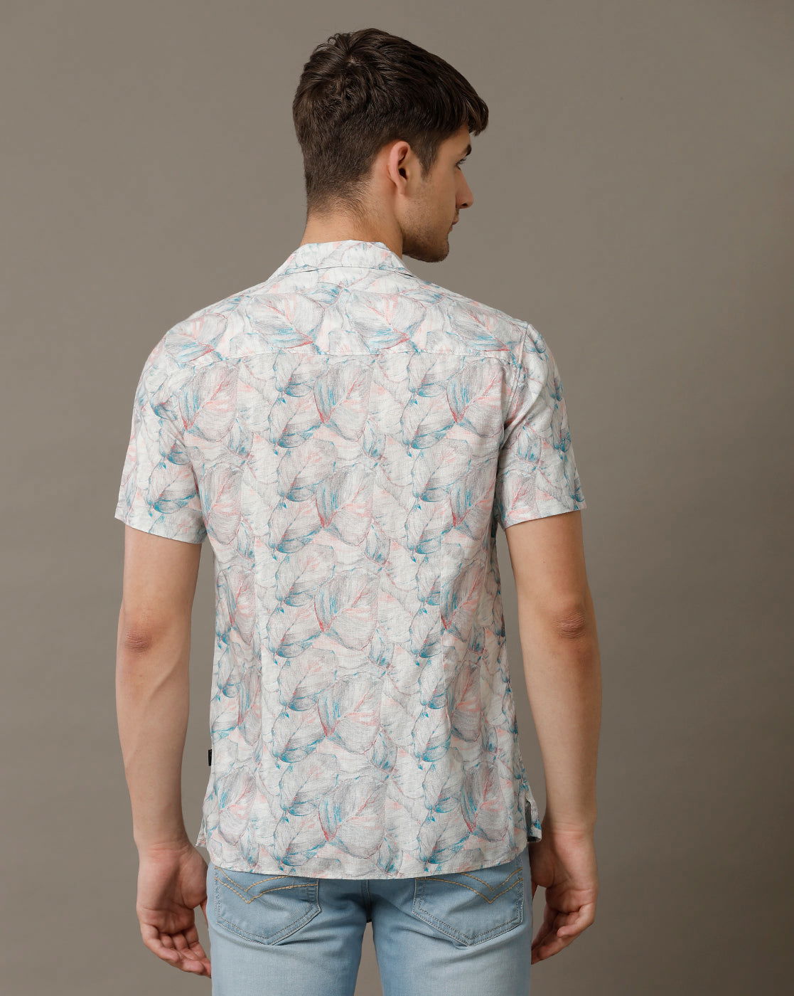 IDENTITI Men Slim Fit Cuban Collar Printed Shirt In Grey.