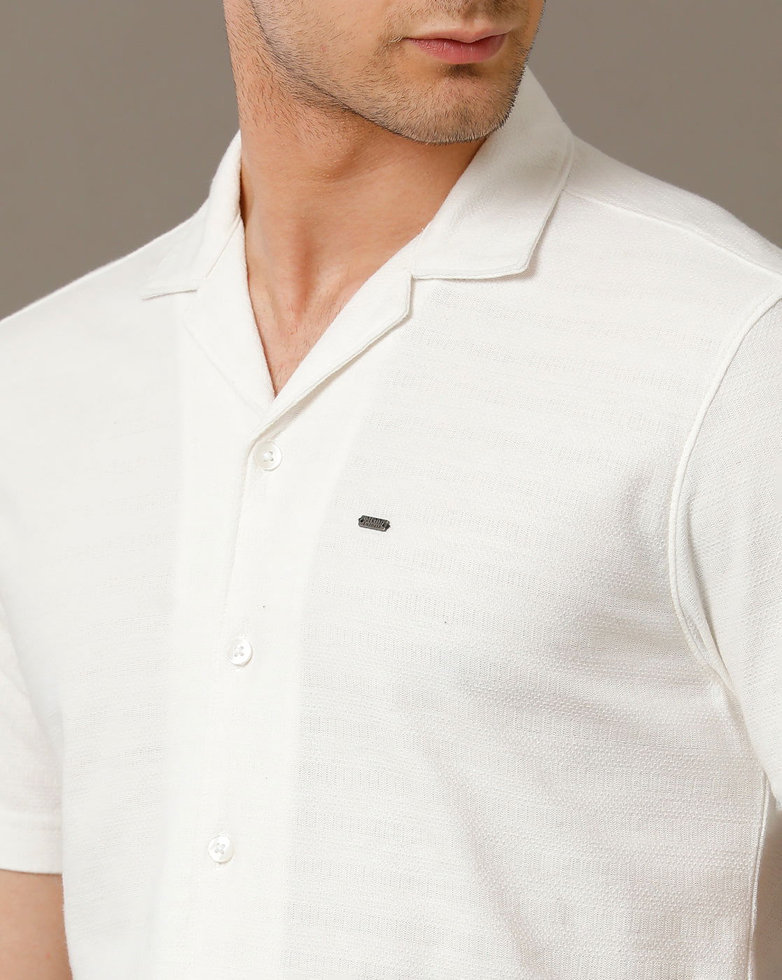 IDENTITI Men Slim Fit Cuban Collar Solid Shirt In White.