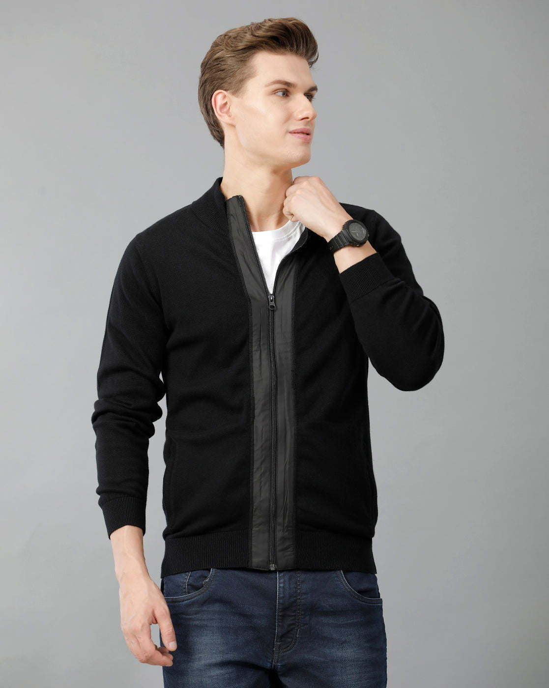 IDENTITI Men Slim Fit High Neck Flat Knit In Black