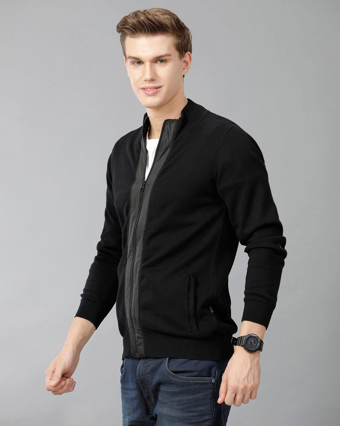 IDENTITI Men Slim Fit High Neck Flat Knit In Black