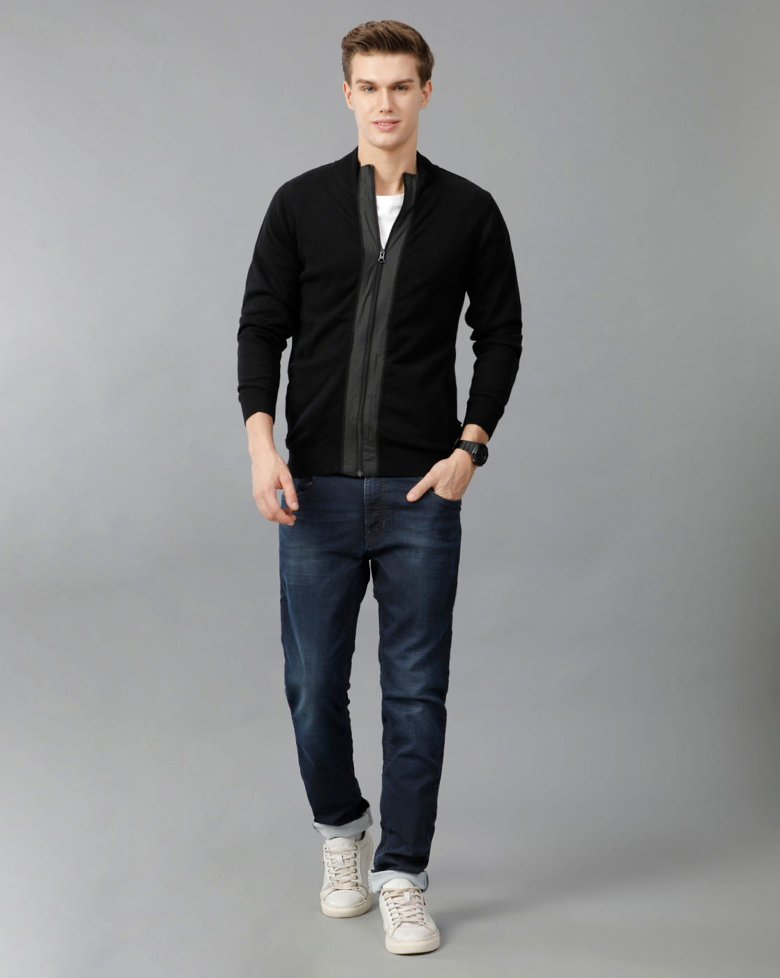 IDENTITI Men Slim Fit High Neck Flat Knit In Black