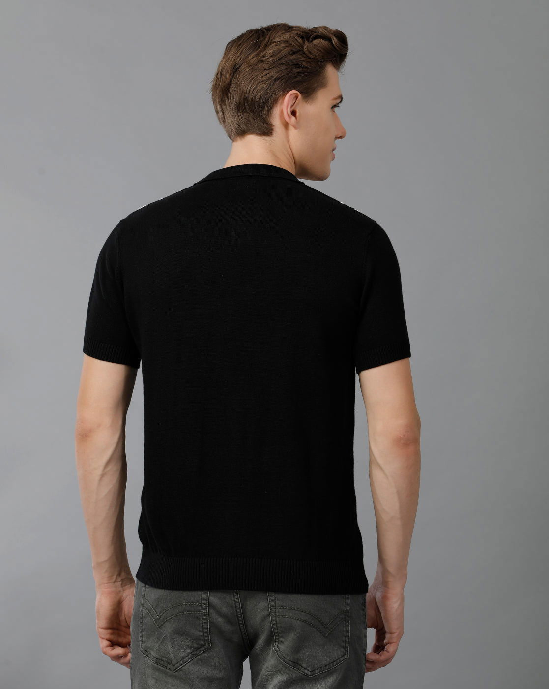 IDENTITI Men Slim Fit Johnny Collar Flat Knit Tee In Black