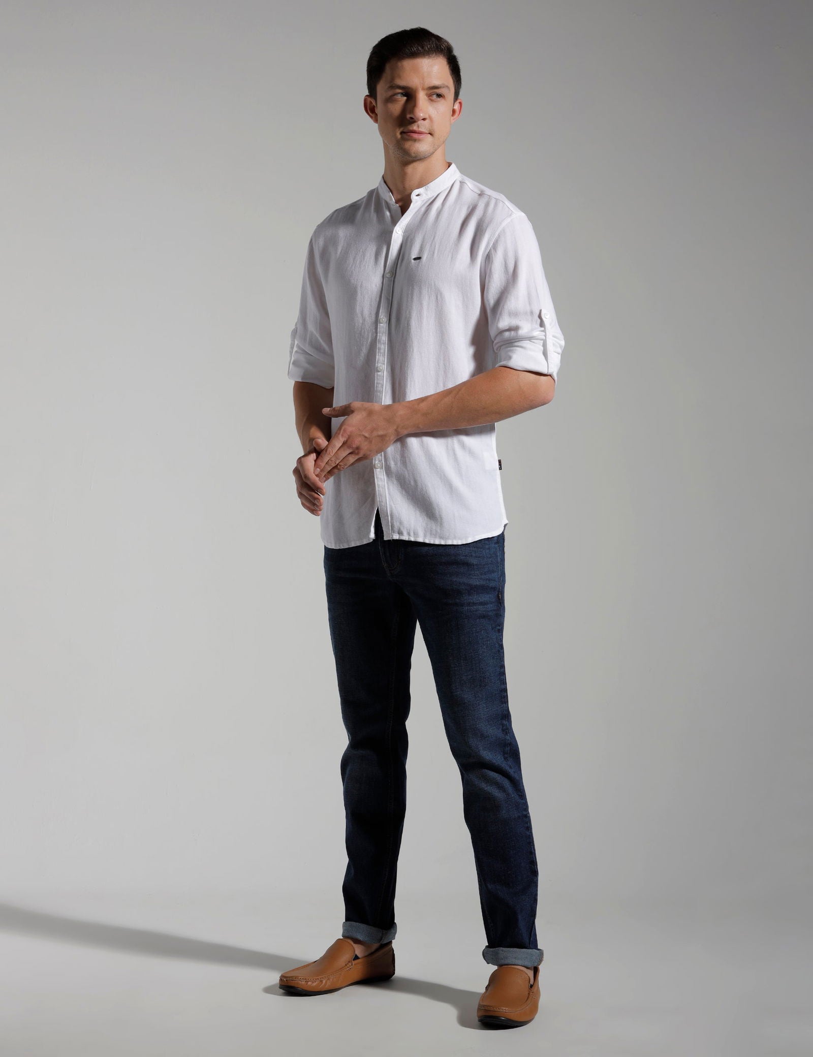IDENTITI Men Slim Fit Mandarin Collar Solid Shirt