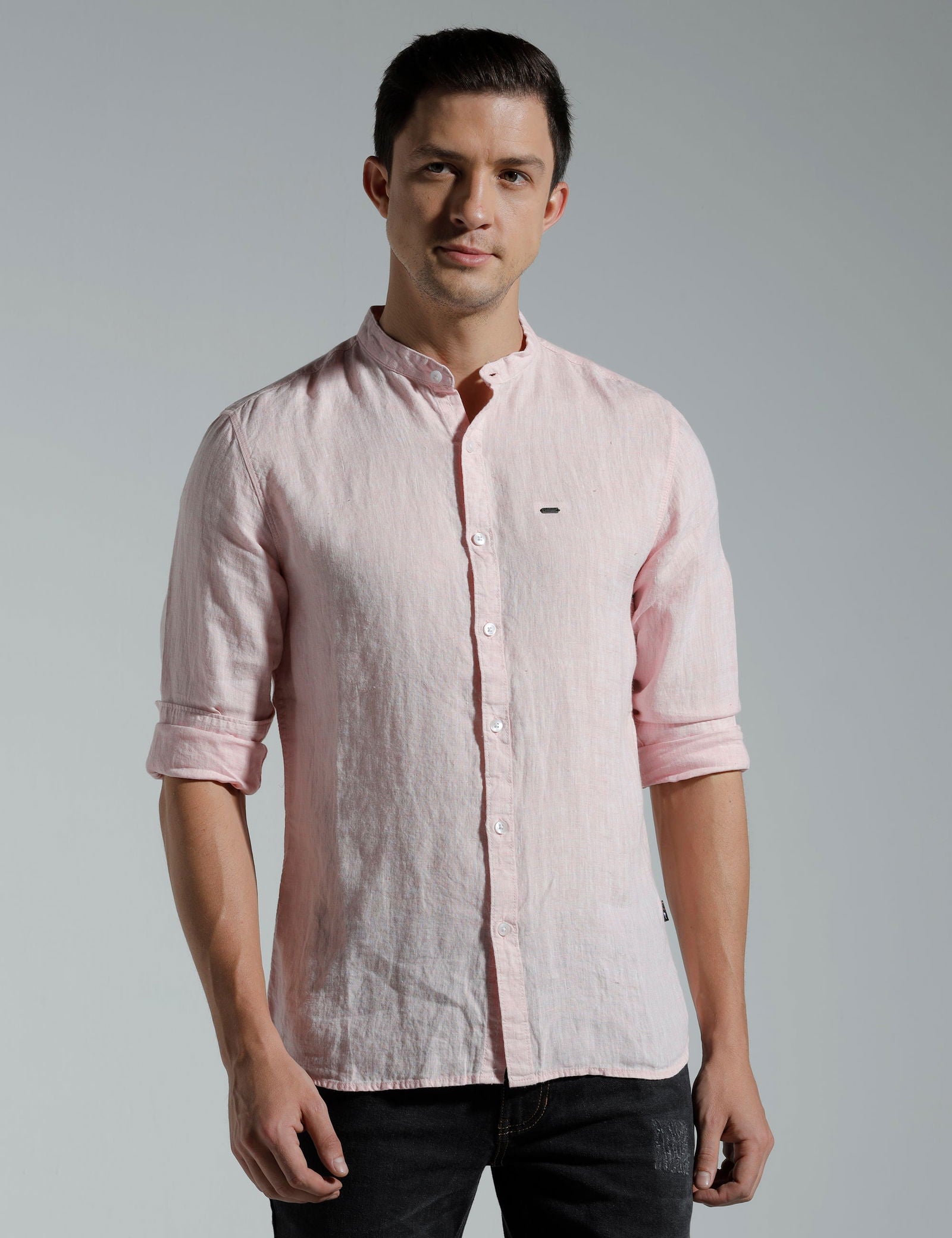 IDENTITI Men Slim Fit Mandarin Collar Solid Shirt