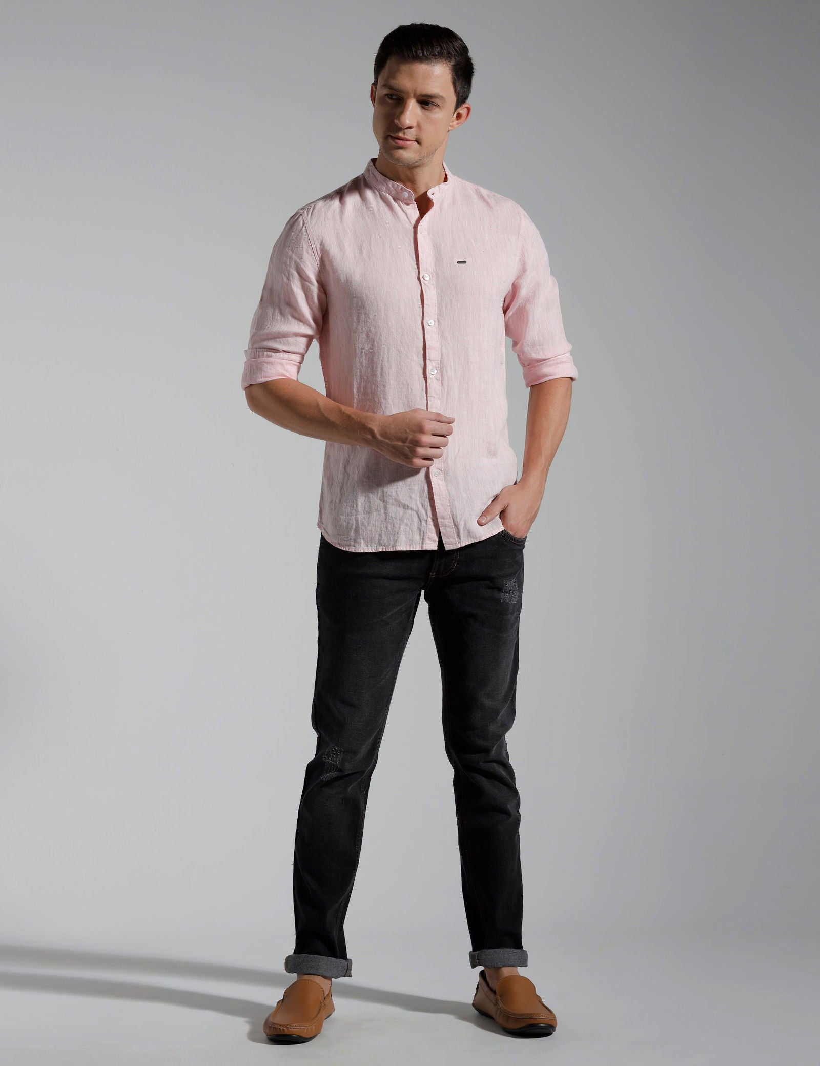 IDENTITI Men Slim Fit Mandarin Collar Solid Shirt
