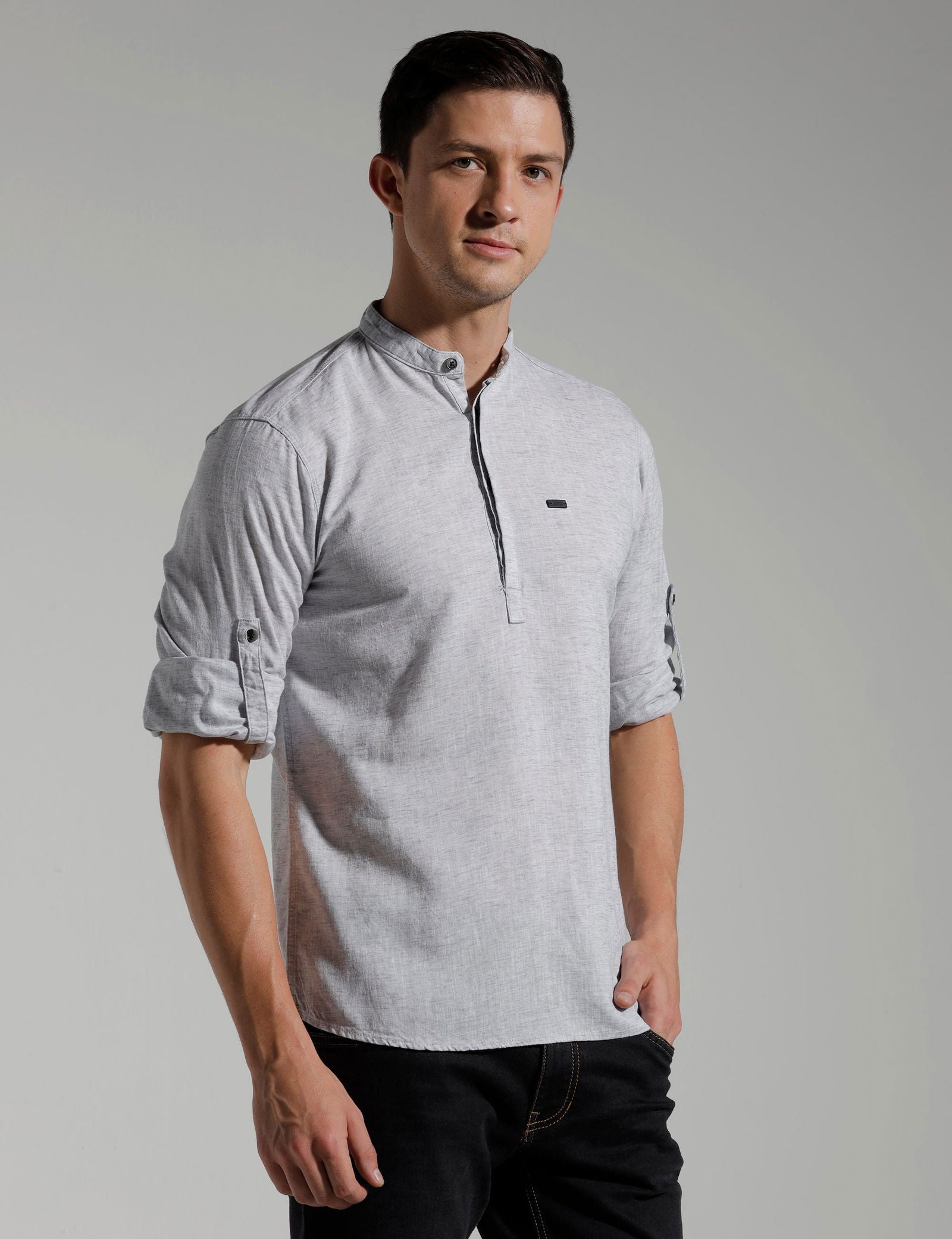 IDENTITI Men Slim Fit Mandarin Collar Solid Shirt