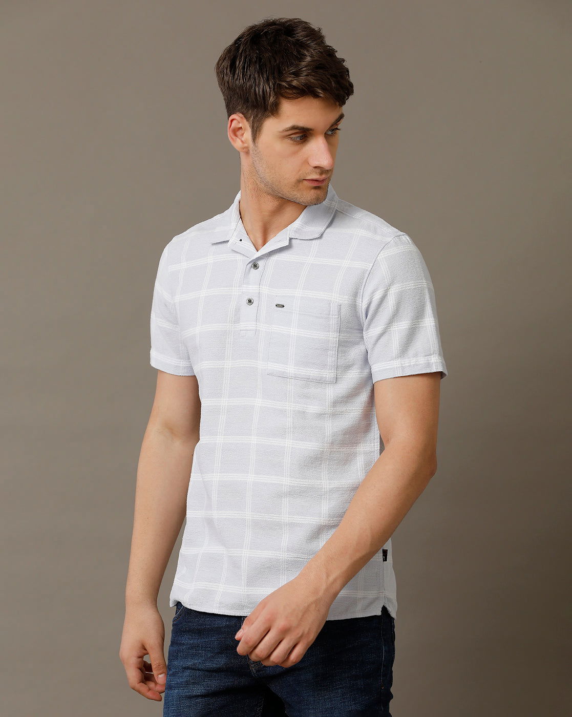 IDENTITI Men Slim Fit Regular Collar Checks Shirt In Blue.