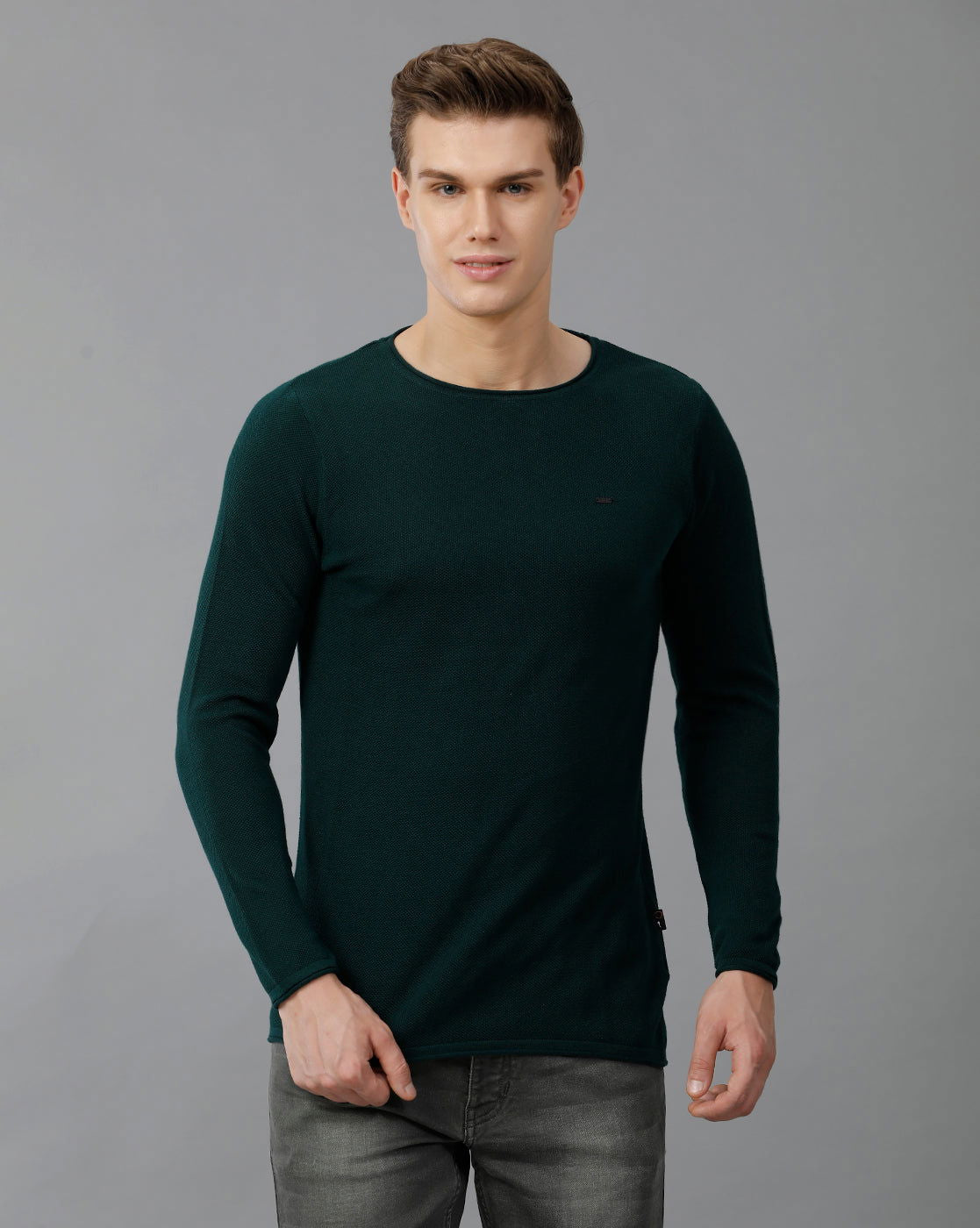 IDENTITI Men Slim Fit Round Neck Flat Knit In Green