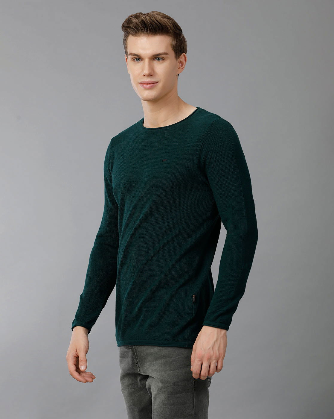 IDENTITI Men Slim Fit Round Neck Flat Knit In Green