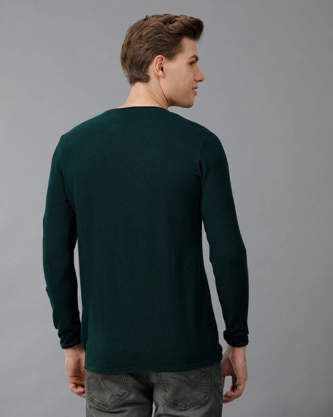 IDENTITI Men Slim Fit Round Neck Flat Knit In Green