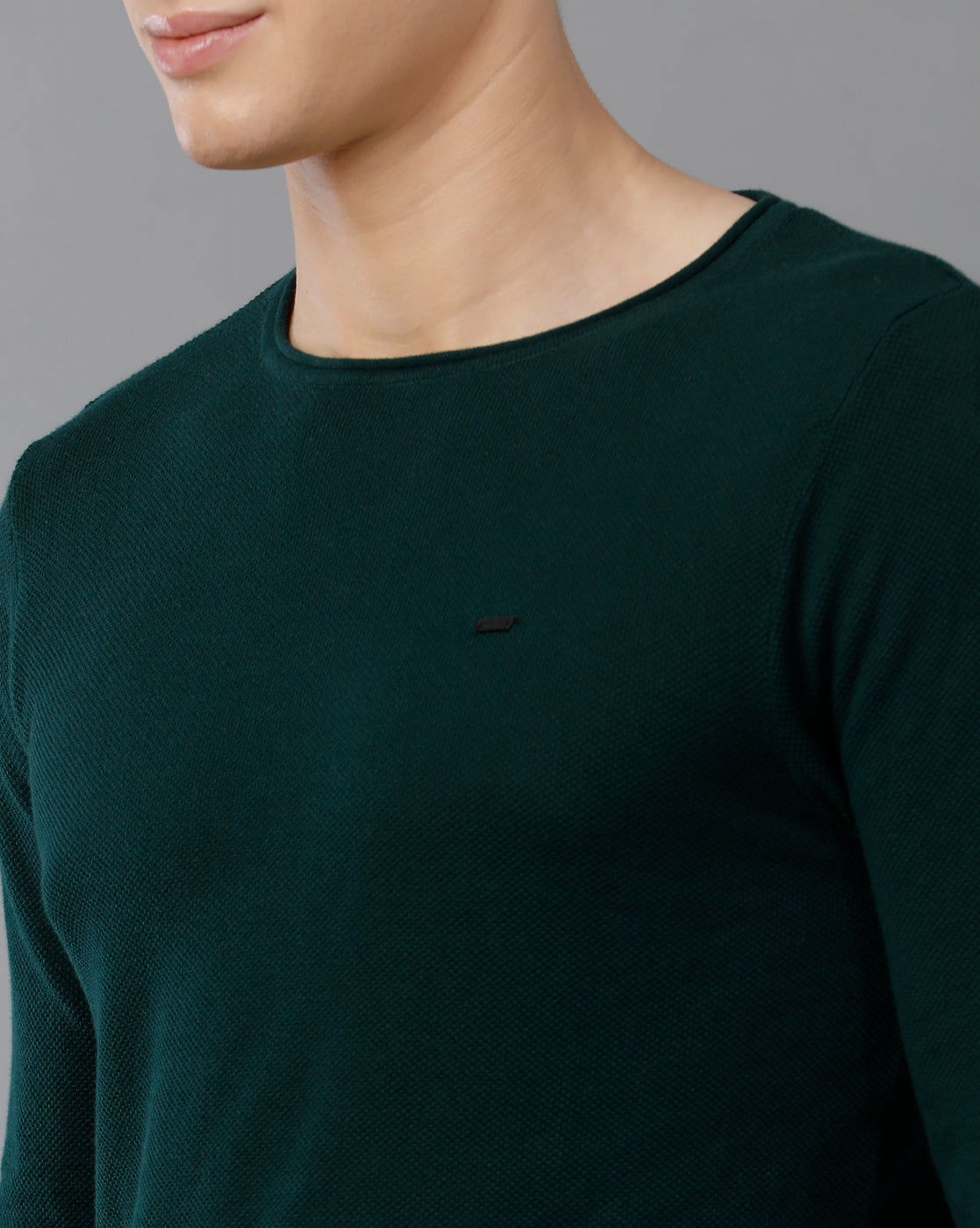 IDENTITI Men Slim Fit Round Neck Flat Knit In Green