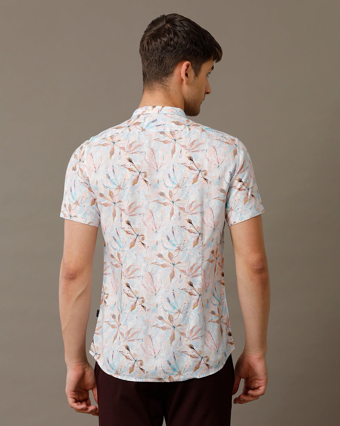 IDENTITI Men Slim Fit Short Collar Printed Shirt In Purple.