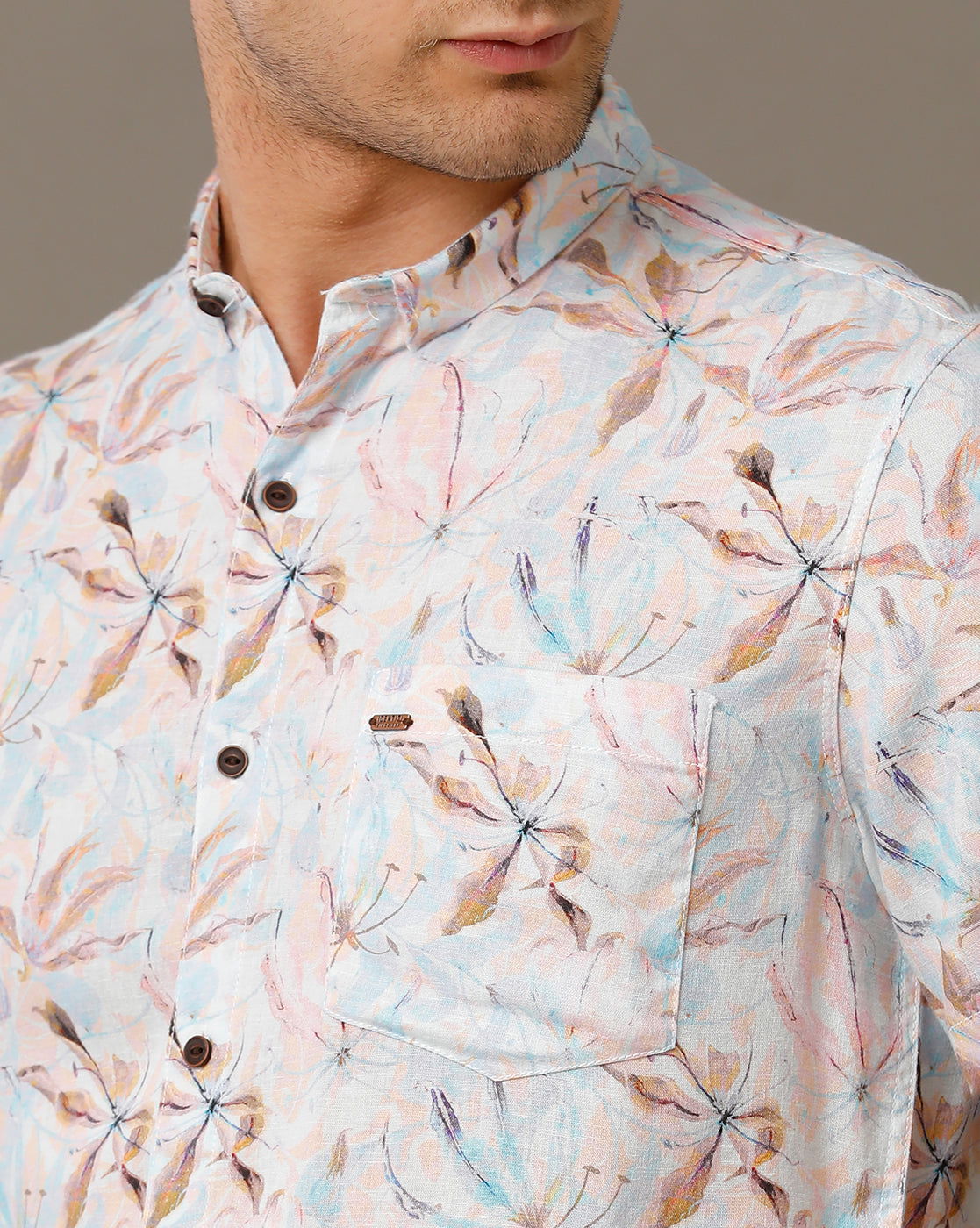 IDENTITI Men Slim Fit Short Collar Printed Shirt In Purple.