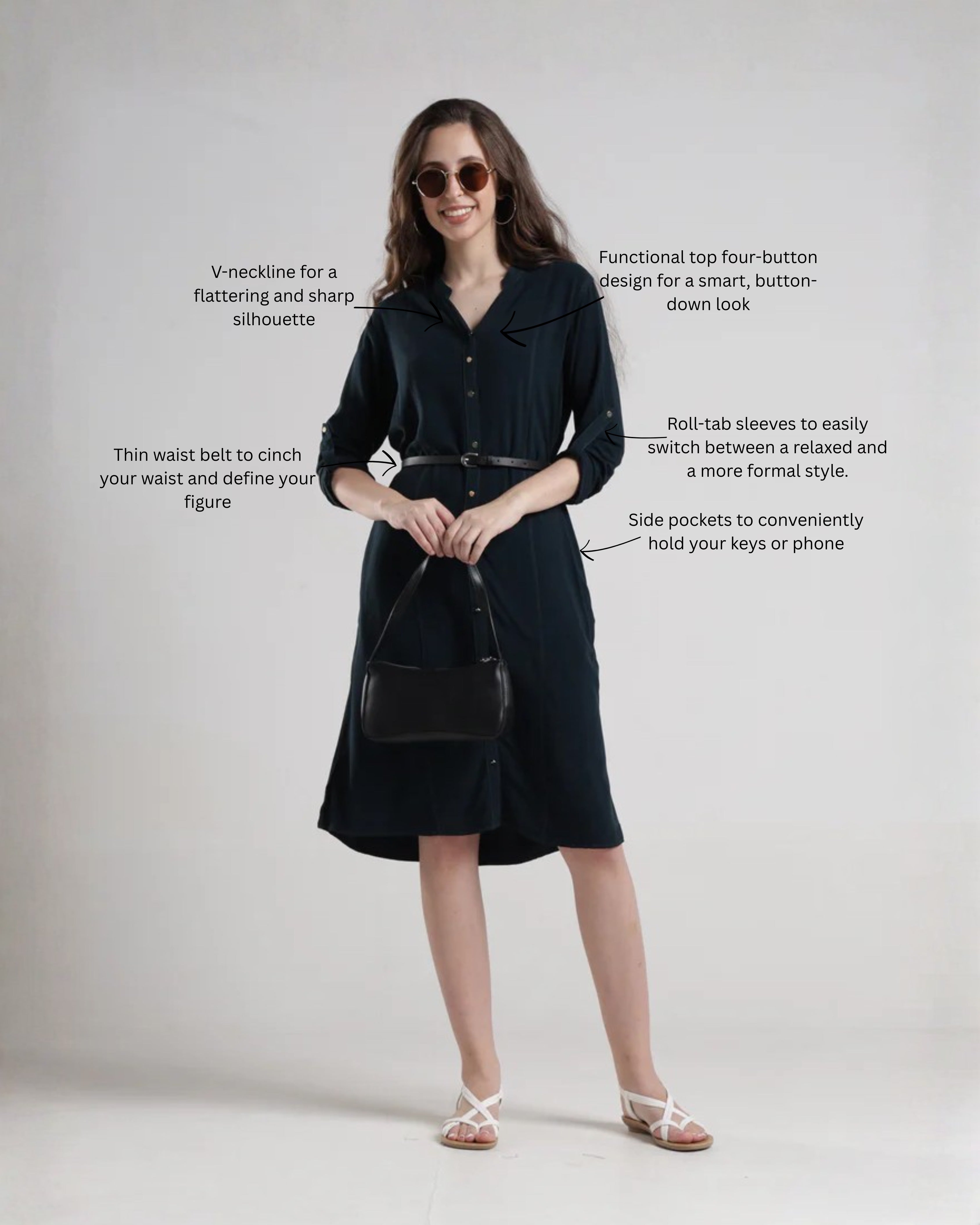 Identiti Women Indo Western Solid Dress - Jungle green