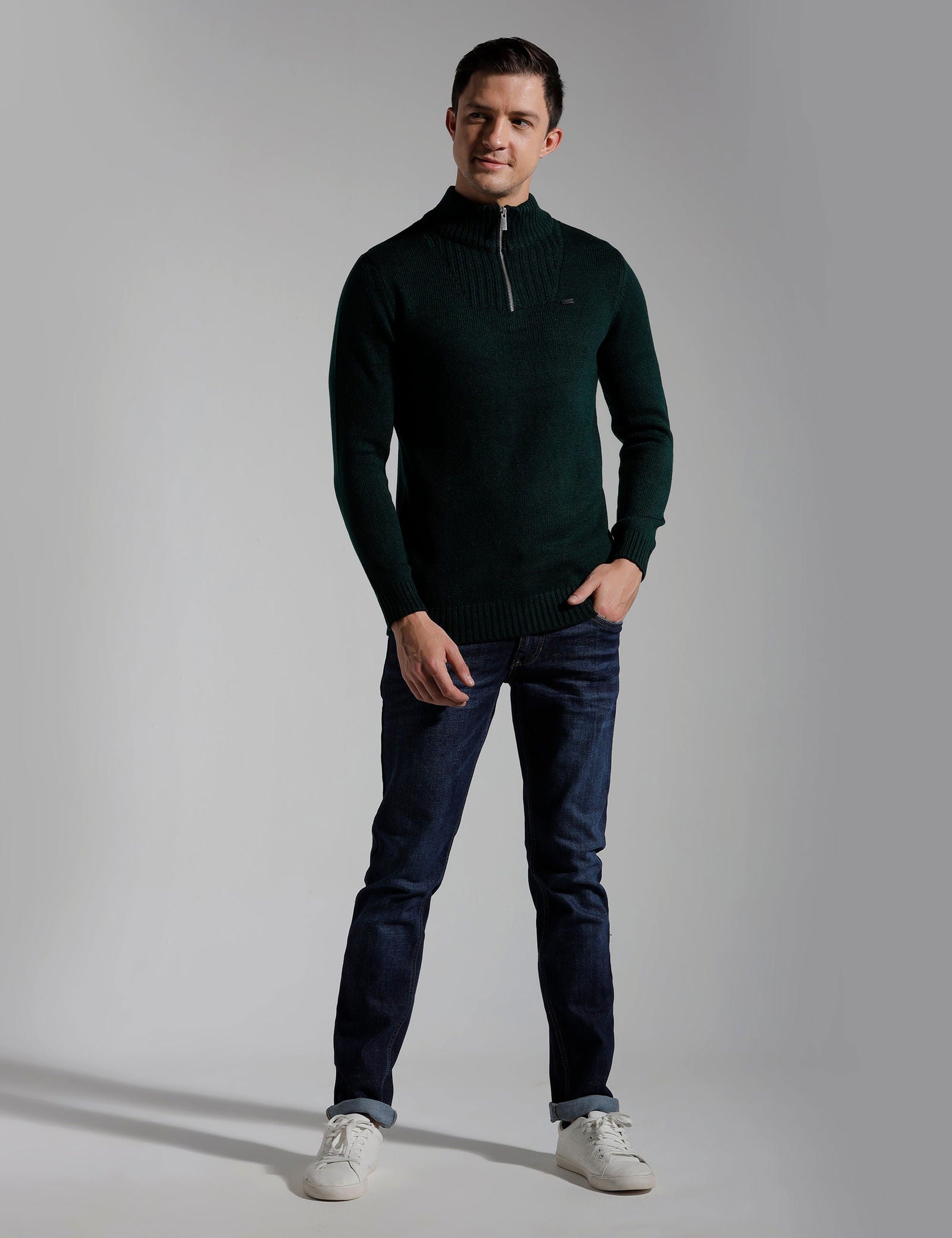 Identiti Full Sleeve Solid Slim Fit Cotton Casual Pull Over T-shirt For Men