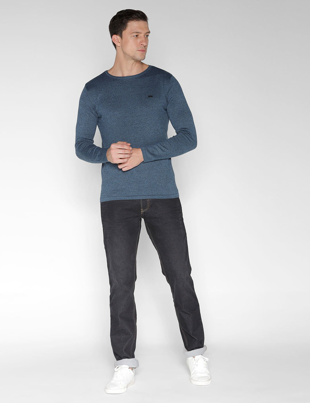 Identiti Full Sleeve Solid Slim Fit Cotton Casual Round Neck T-Shirt For Men