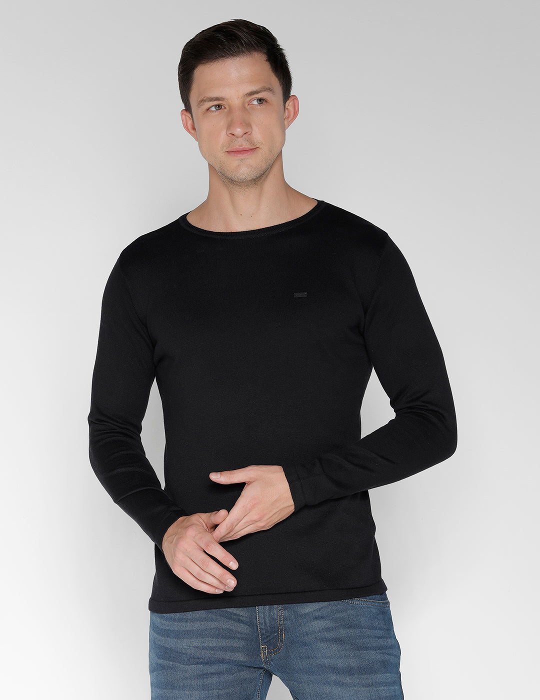 Identiti Full Sleeve Solid Slim Fit Cotton Casual Round Neck T-Shirt For Men