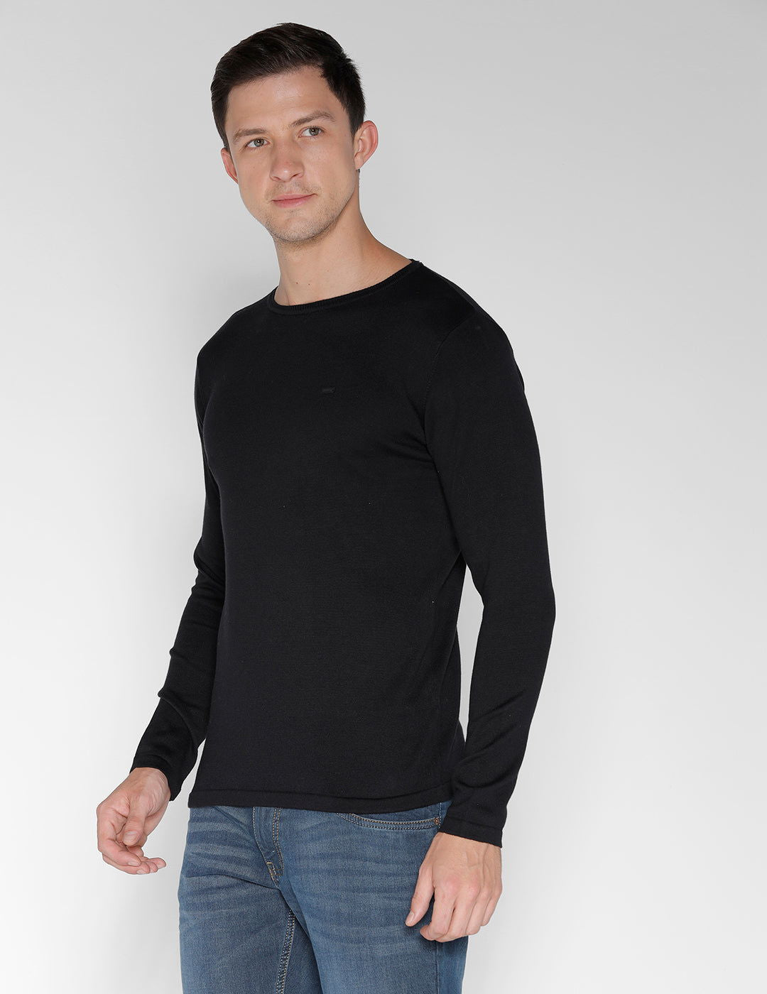 Identiti Full Sleeve Solid Slim Fit Cotton Casual Round Neck T-Shirt For Men