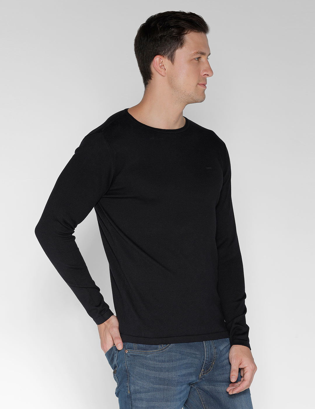 Identiti Full Sleeve Solid Slim Fit Cotton Casual Round Neck T-Shirt For Men