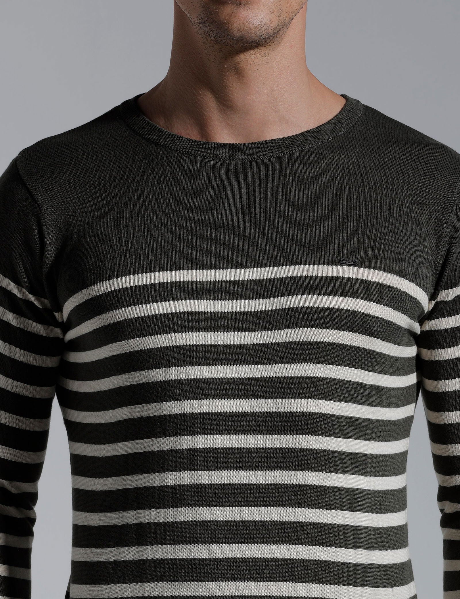 Identiti Full Sleeve Striped Slim Fit Cotton Casual Pull Over T-shirt For Men