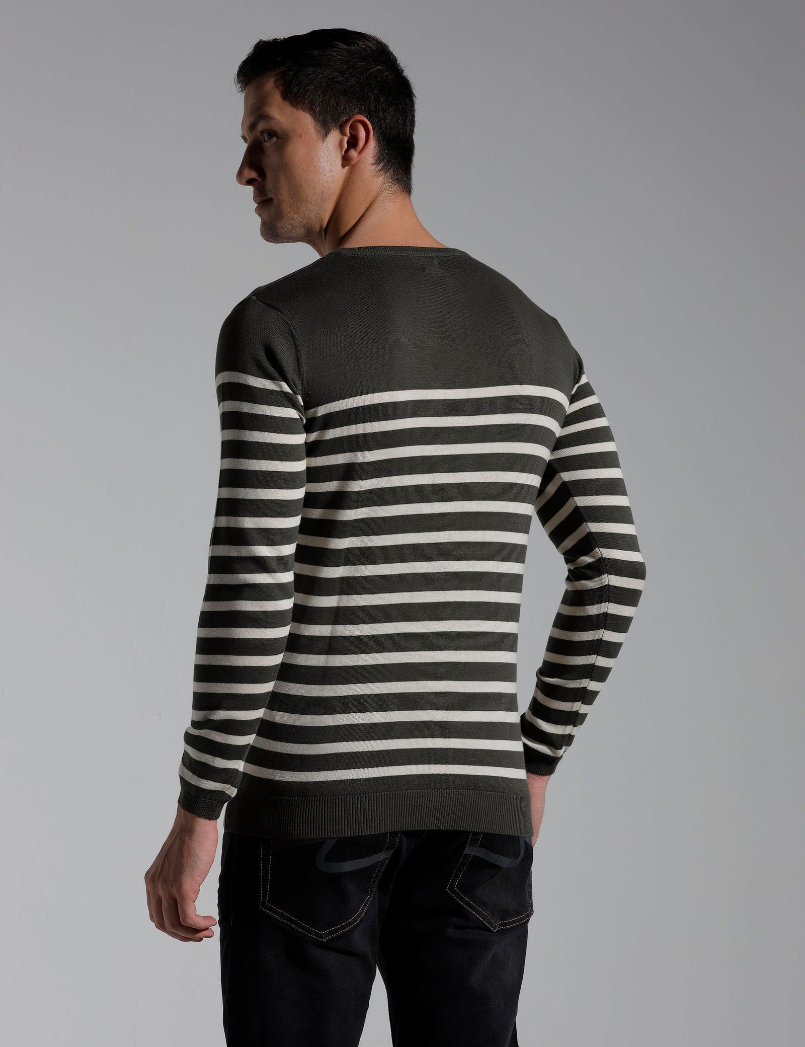 Identiti Full Sleeve Striped Slim Fit Cotton Casual Pull Over T-shirt For Men