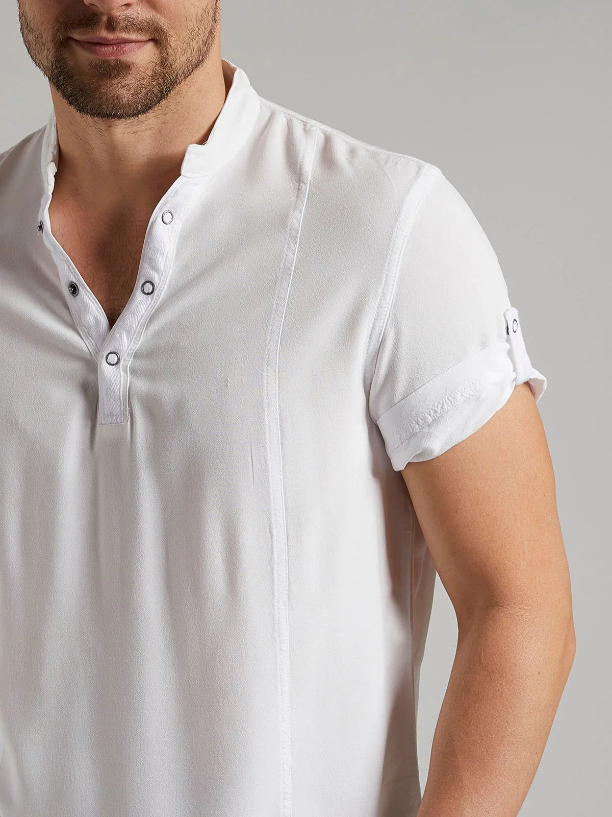 Identiti Men Half Placket Mandarin Collar Shirt/Kurta