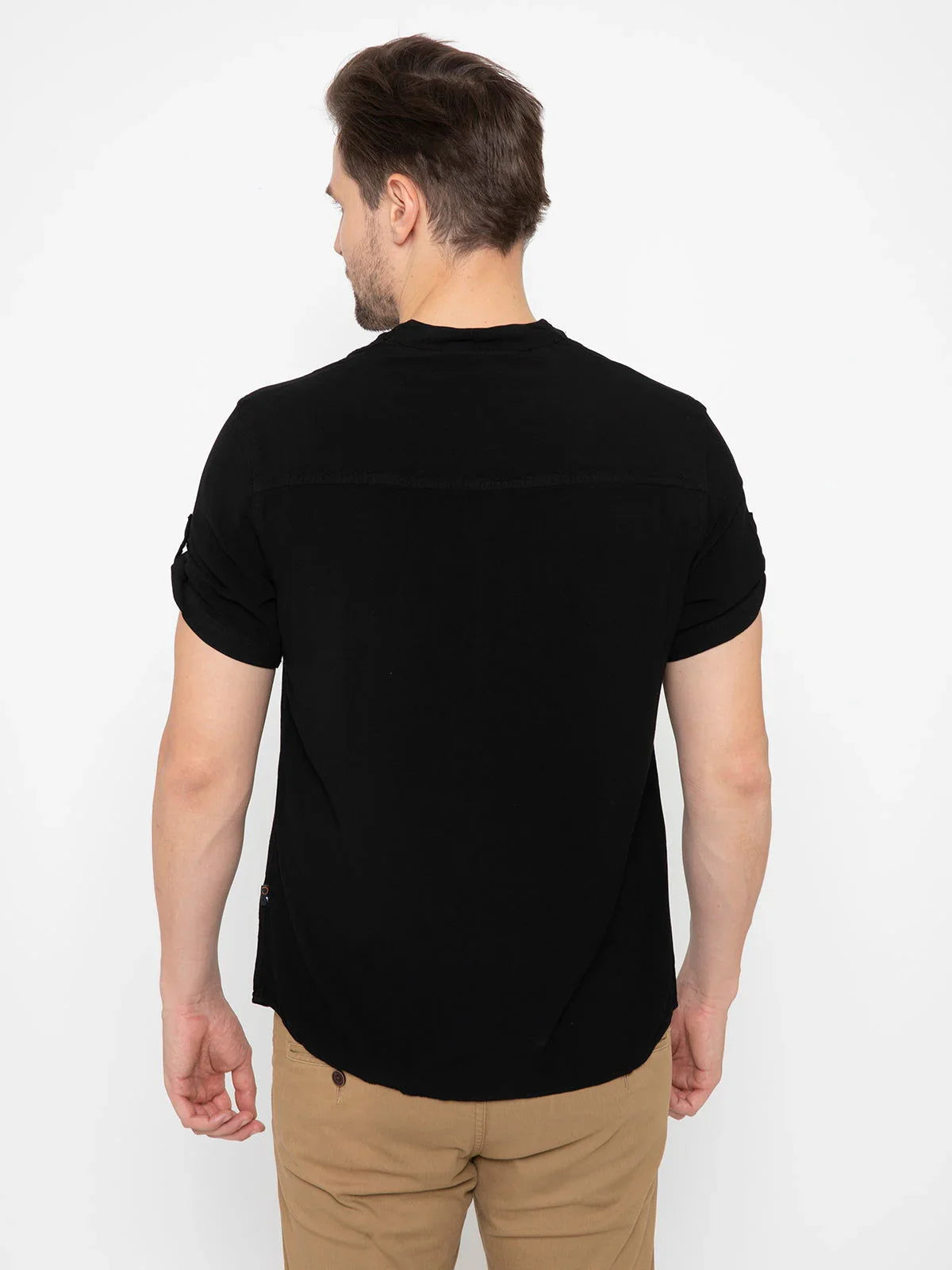 Identiti Men Half Placket Mandarin Collar Shirt/Kurta