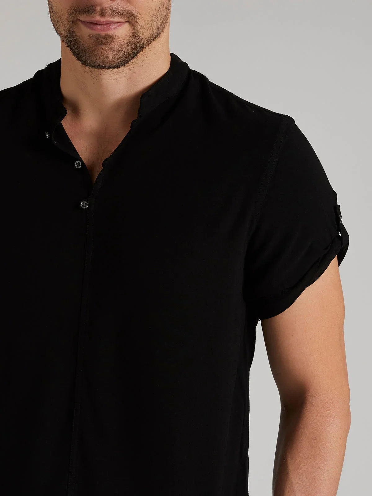 Identiti Men Half Placket Mandarin Collar Shirt/Kurta