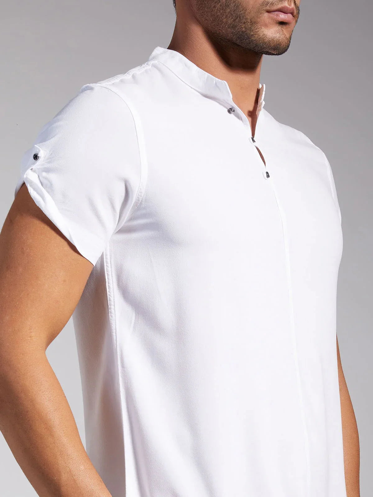 Identiti Men Half Placket Mandarin Collar Shirt/Kurta