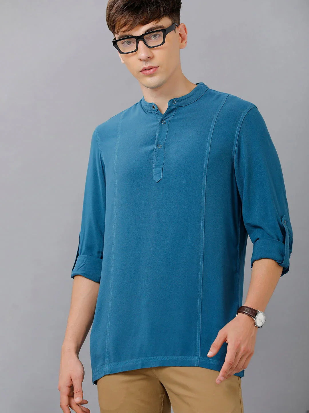 Identiti Men Half Placket Mandarin Collar Shirt/Kurta