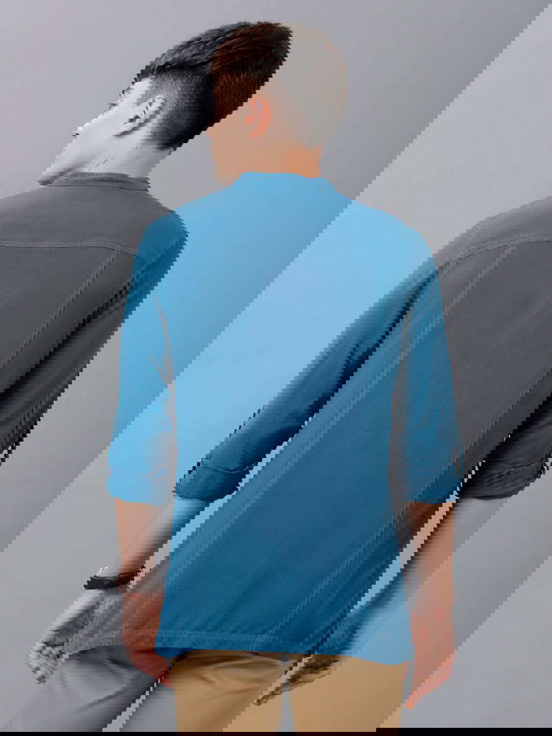 Identiti Men Half Placket Mandarin Collar Shirt/Kurta