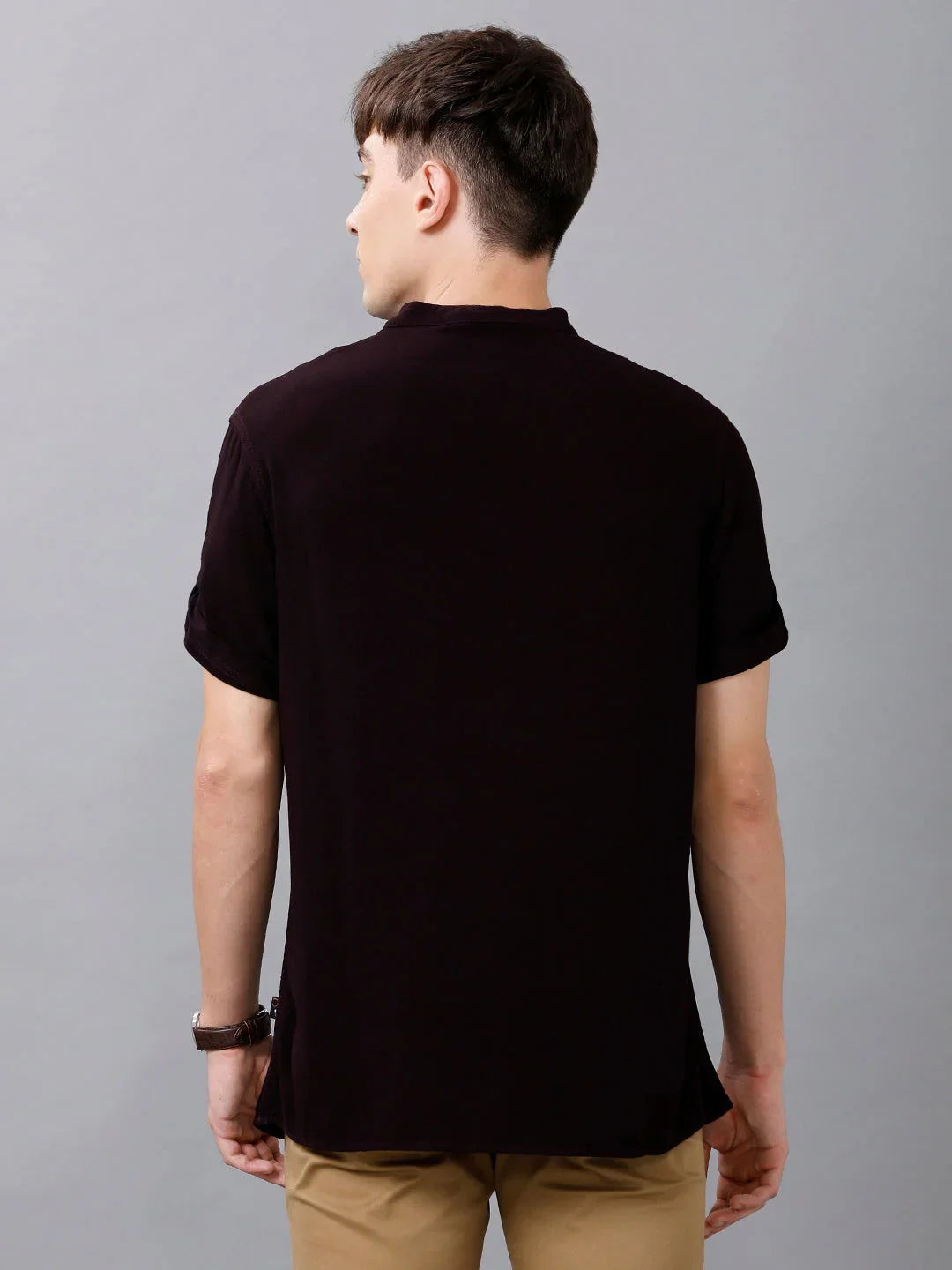 Identiti Men Half Placket Mandarin Collar Shirt/Kurta