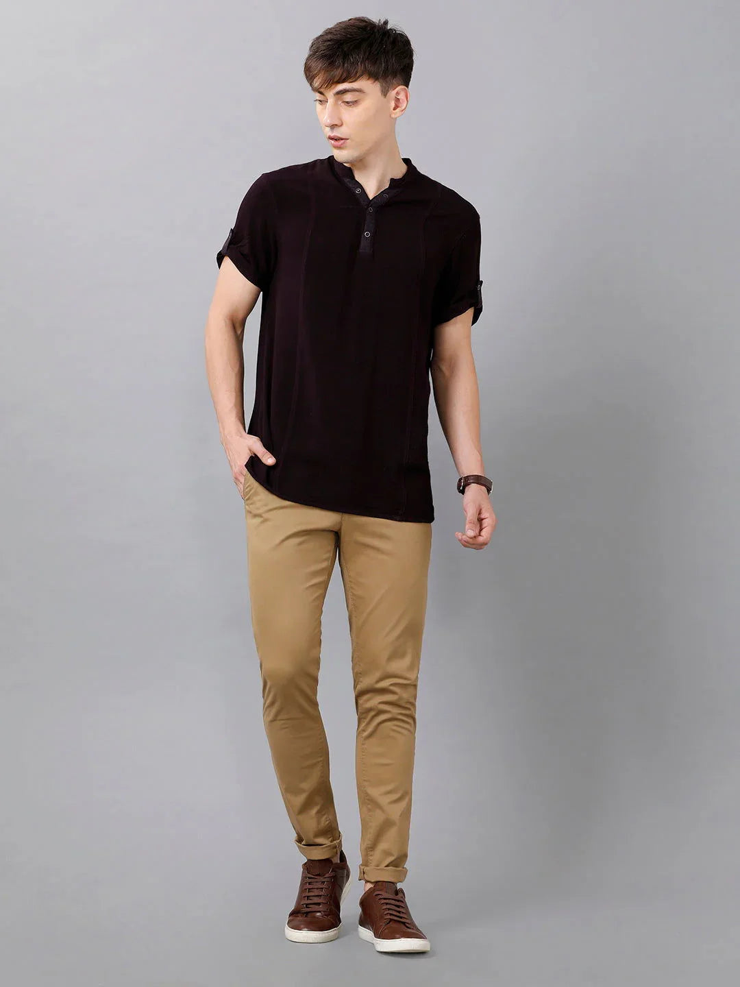 Identiti Men Half Placket Mandarin Collar Shirt/Kurta