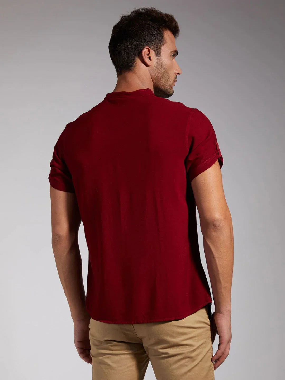 Identiti Men Half Placket Mandarin Collar Shirt/Kurta