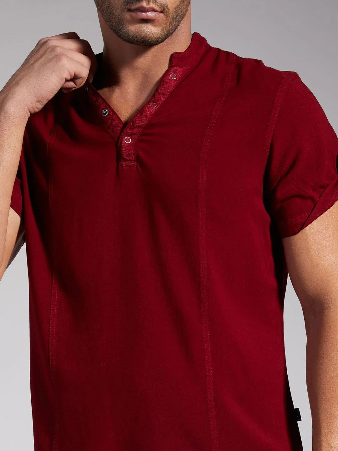 Identiti Men Half Placket Mandarin Collar Shirt/Kurta