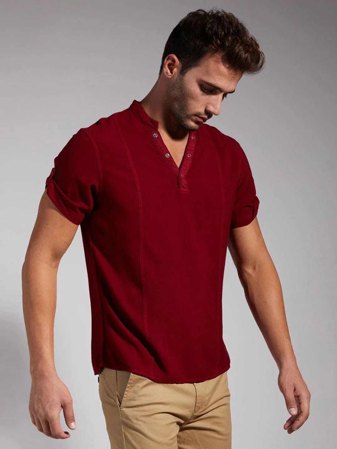 Identiti Men Half Placket Mandarin Collar Shirt/Kurta