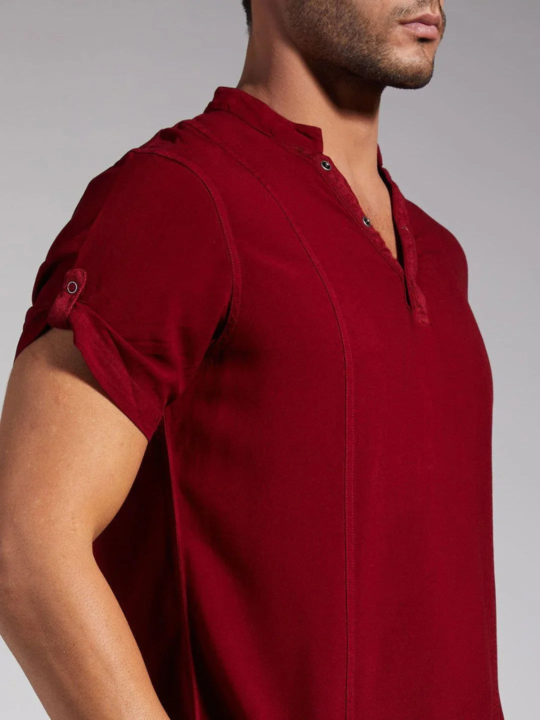 Identiti Men Half Placket Mandarin Collar Shirt/Kurta